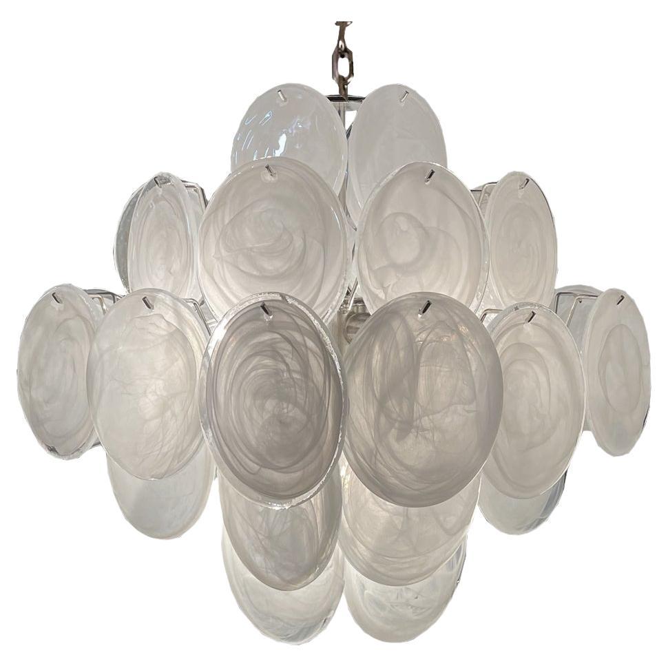 Elegant 1970s Vintage Italian Murano Chandelier, 36 White Disks