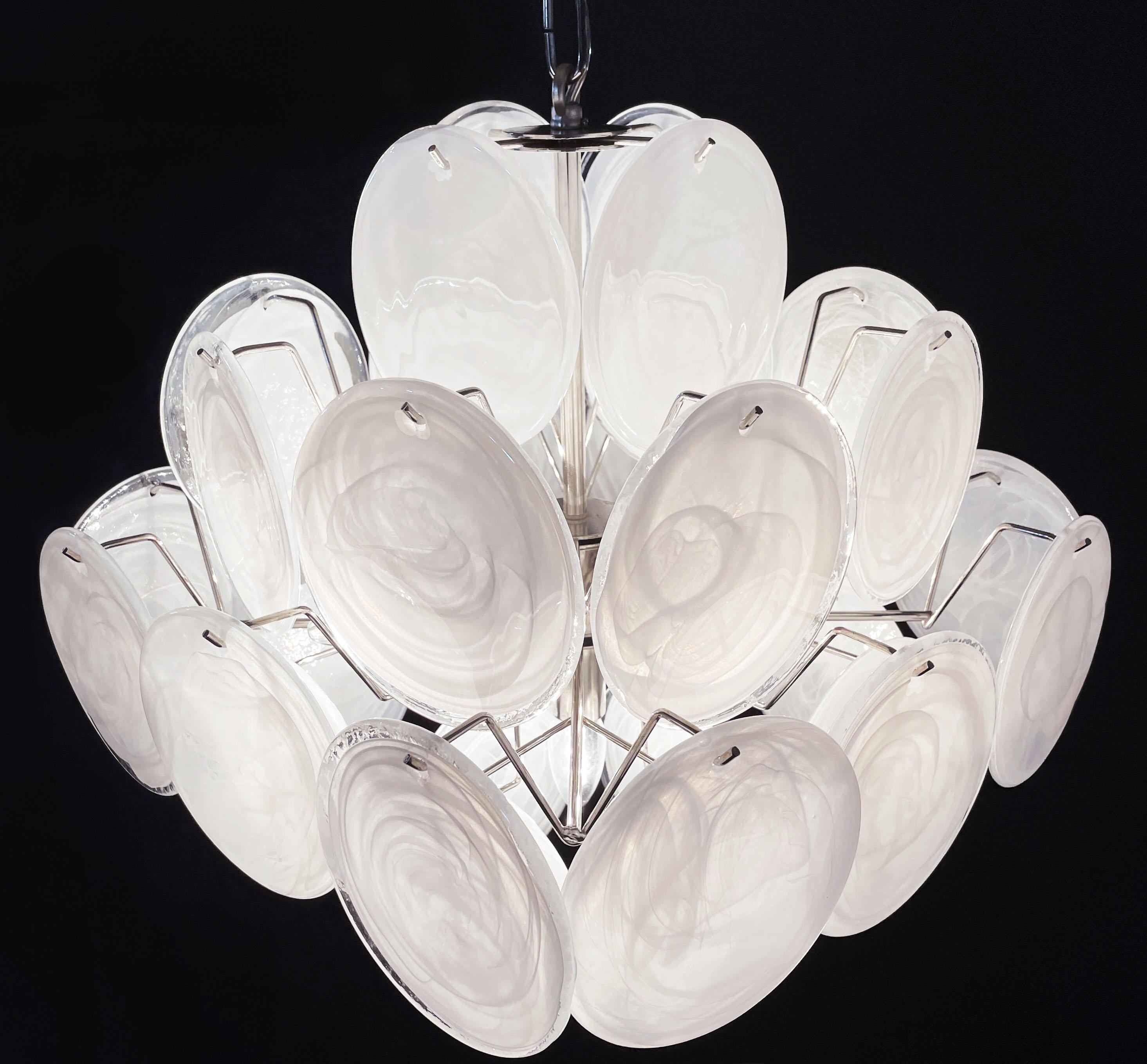 Elegant 1970s Vintage Italian Murano Chandeliers, 36 White Disks For Sale 2