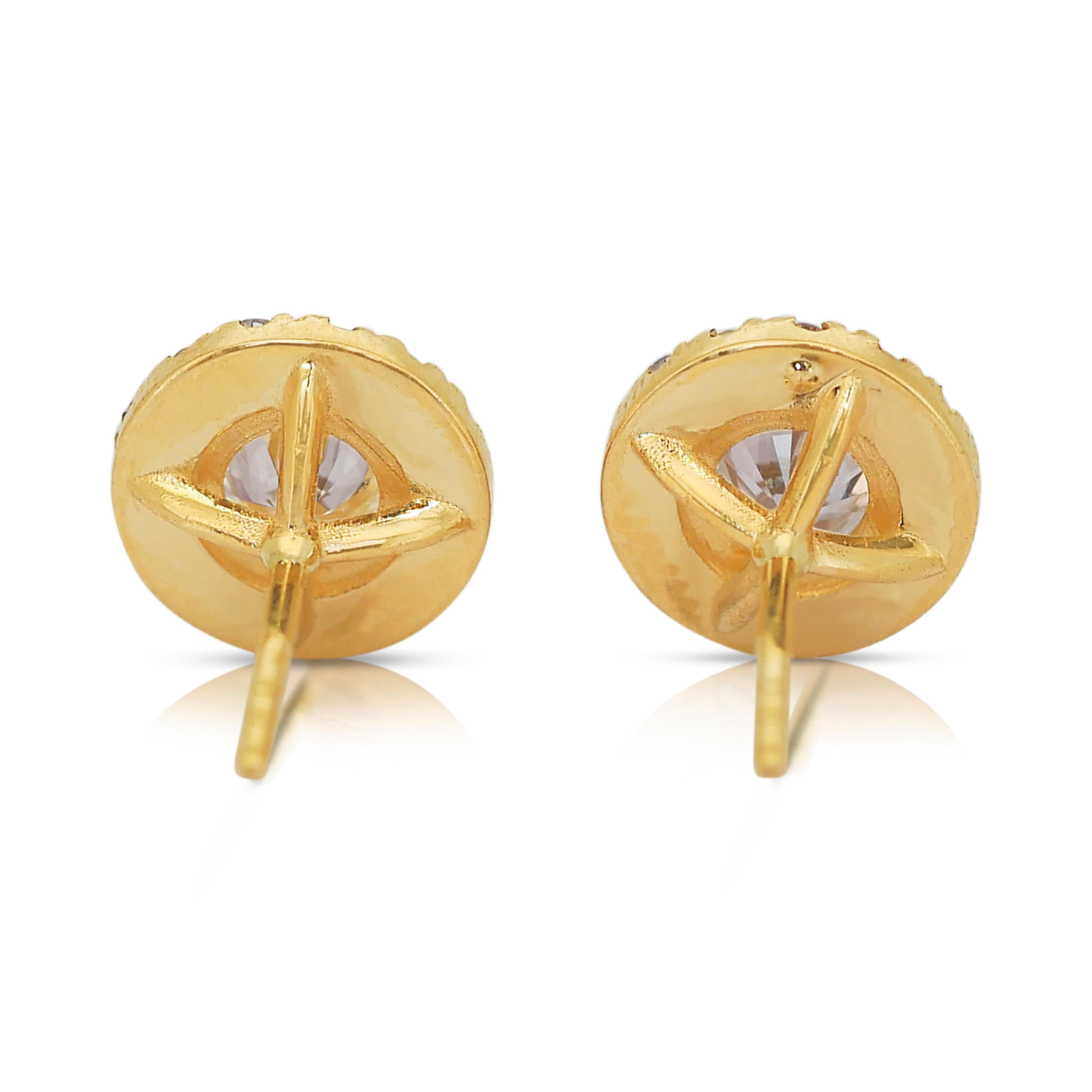 Women's Elegant 1.98ct Diamonds Halo Stud Earrings in 18k Yellow Gold - IGI Certified