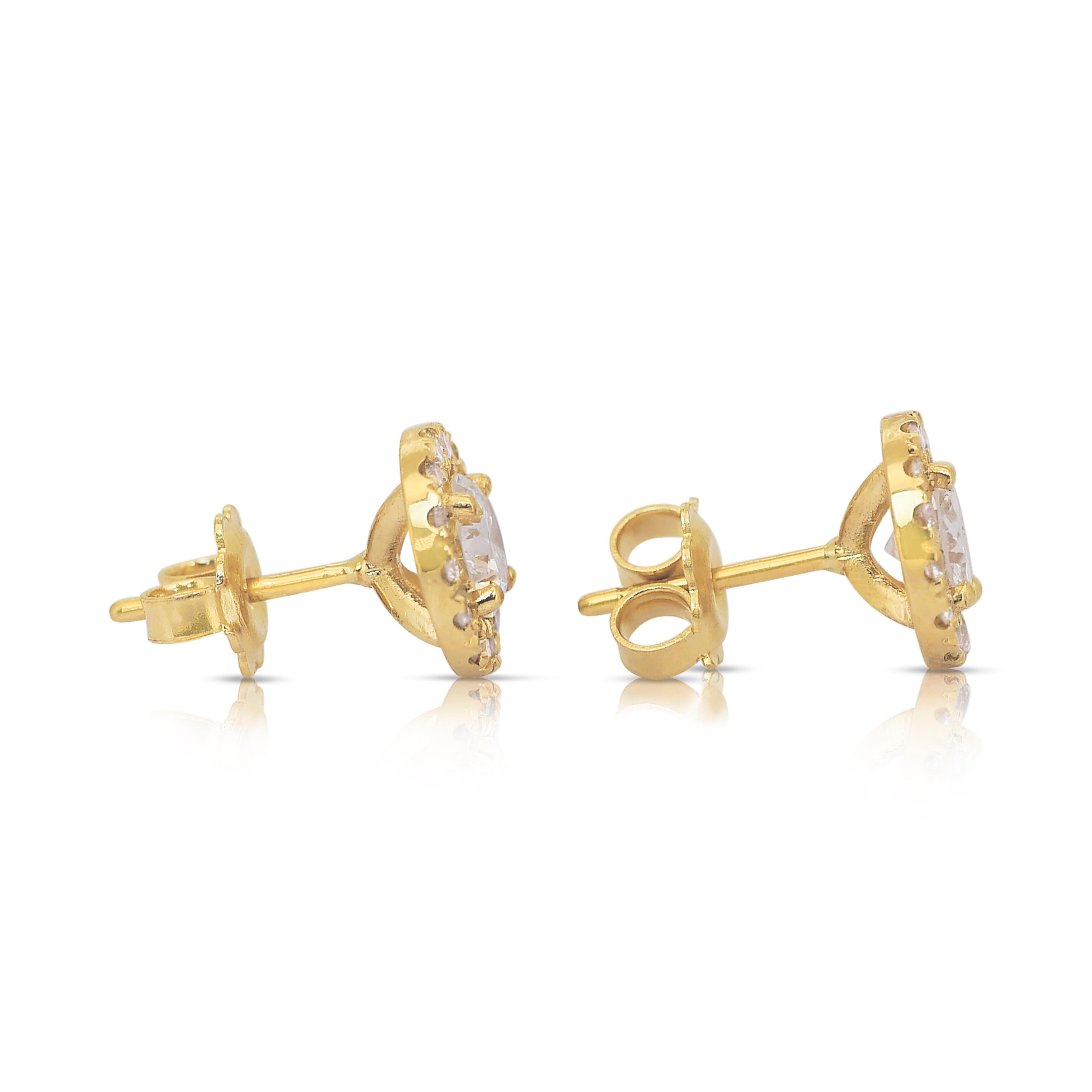 Elegant 1.98ct Diamonds Halo Stud Earrings in 18k Yellow Gold - IGI Certified 1