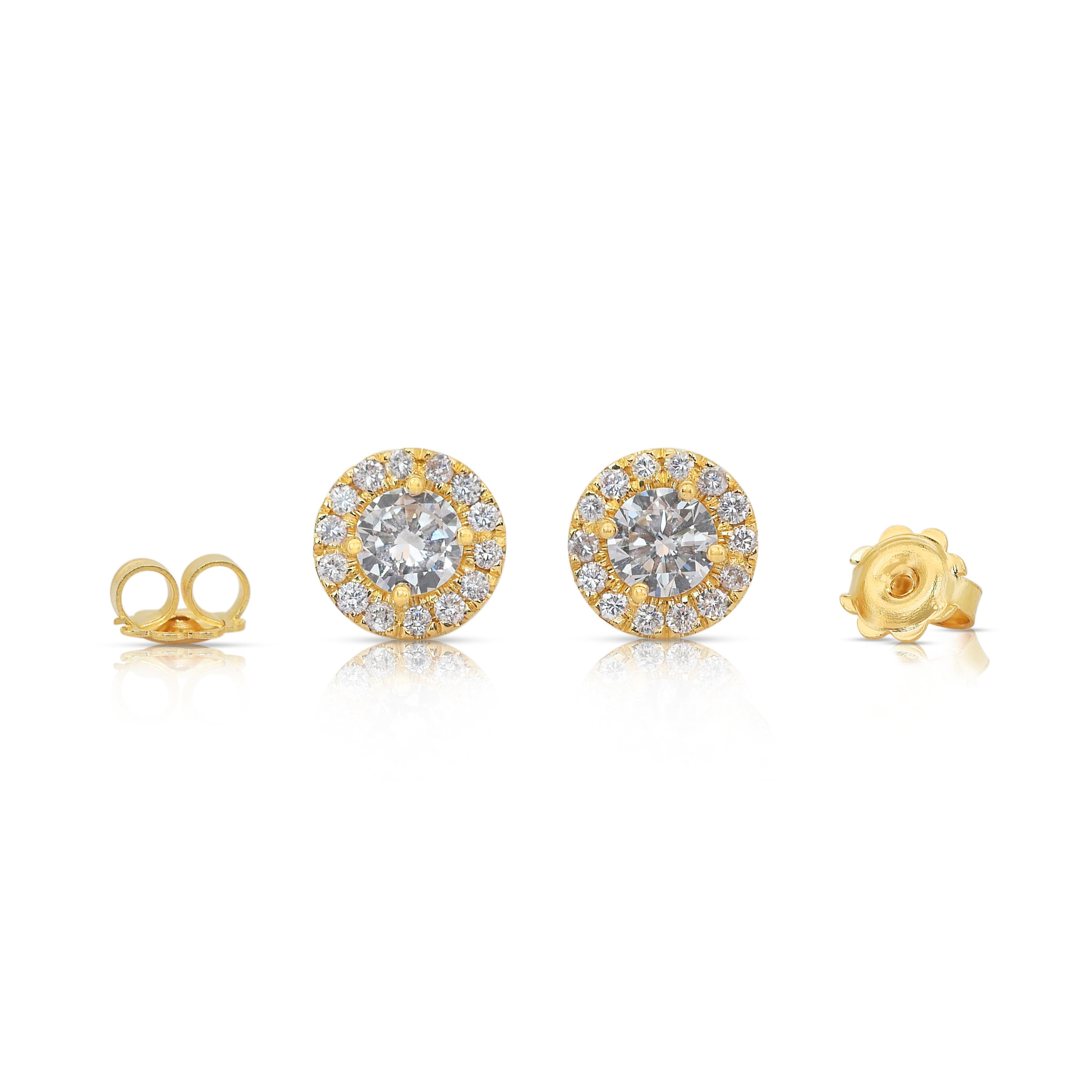 Elegant 1.98ct Diamonds Halo Stud Earrings in 18k Yellow Gold - IGI Certified 2
