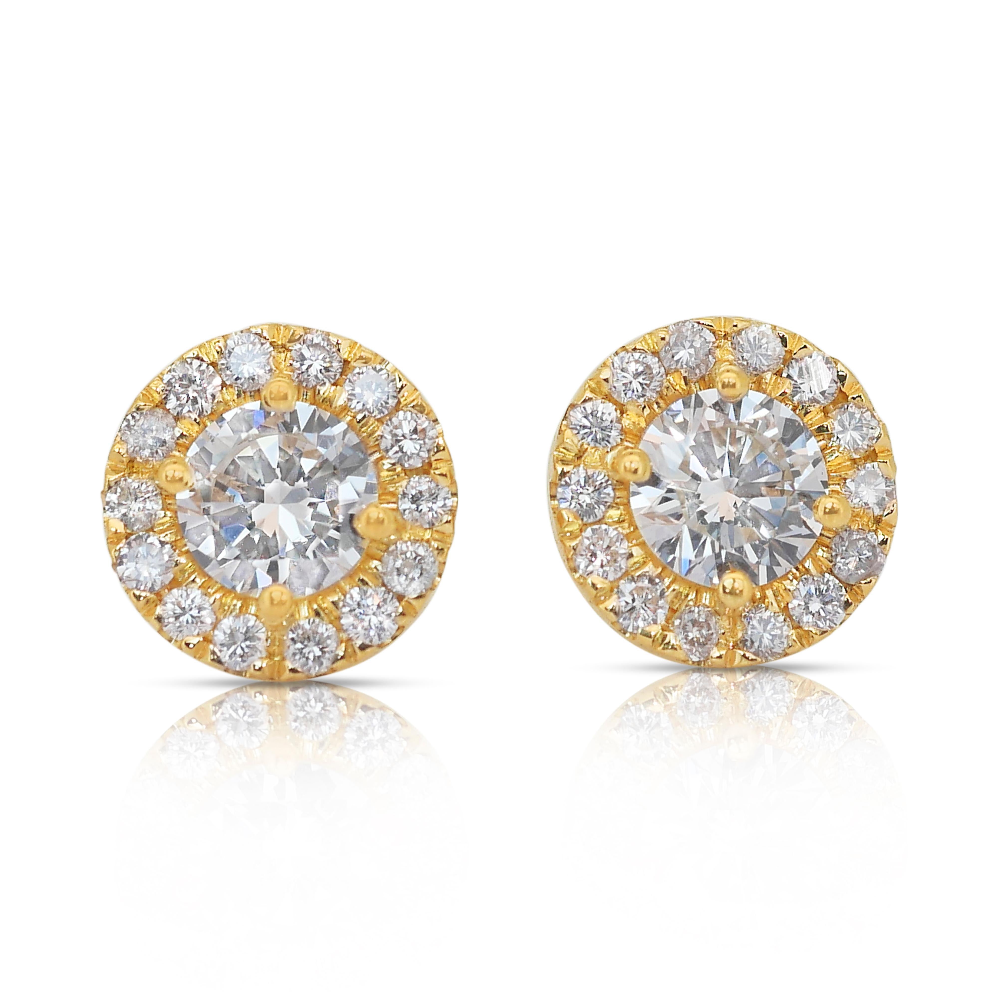Elegant 1.98ct Diamonds Halo Stud Earrings in 18k Yellow Gold - IGI Certified 3