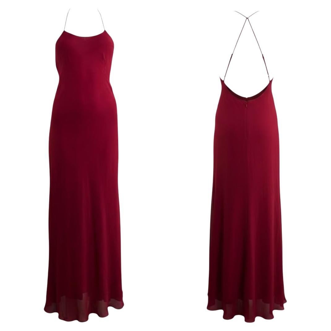 Elegant 1990s Renata Paris Red Chiffon Evening Set - Backless Gown & Jacket For Sale