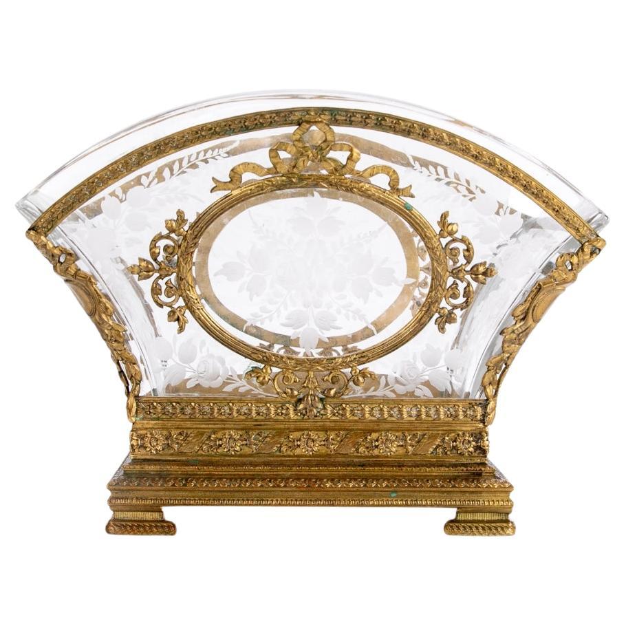 Elegant 19th Century Etched Crystal And Dore Mounted Bowl For Sale