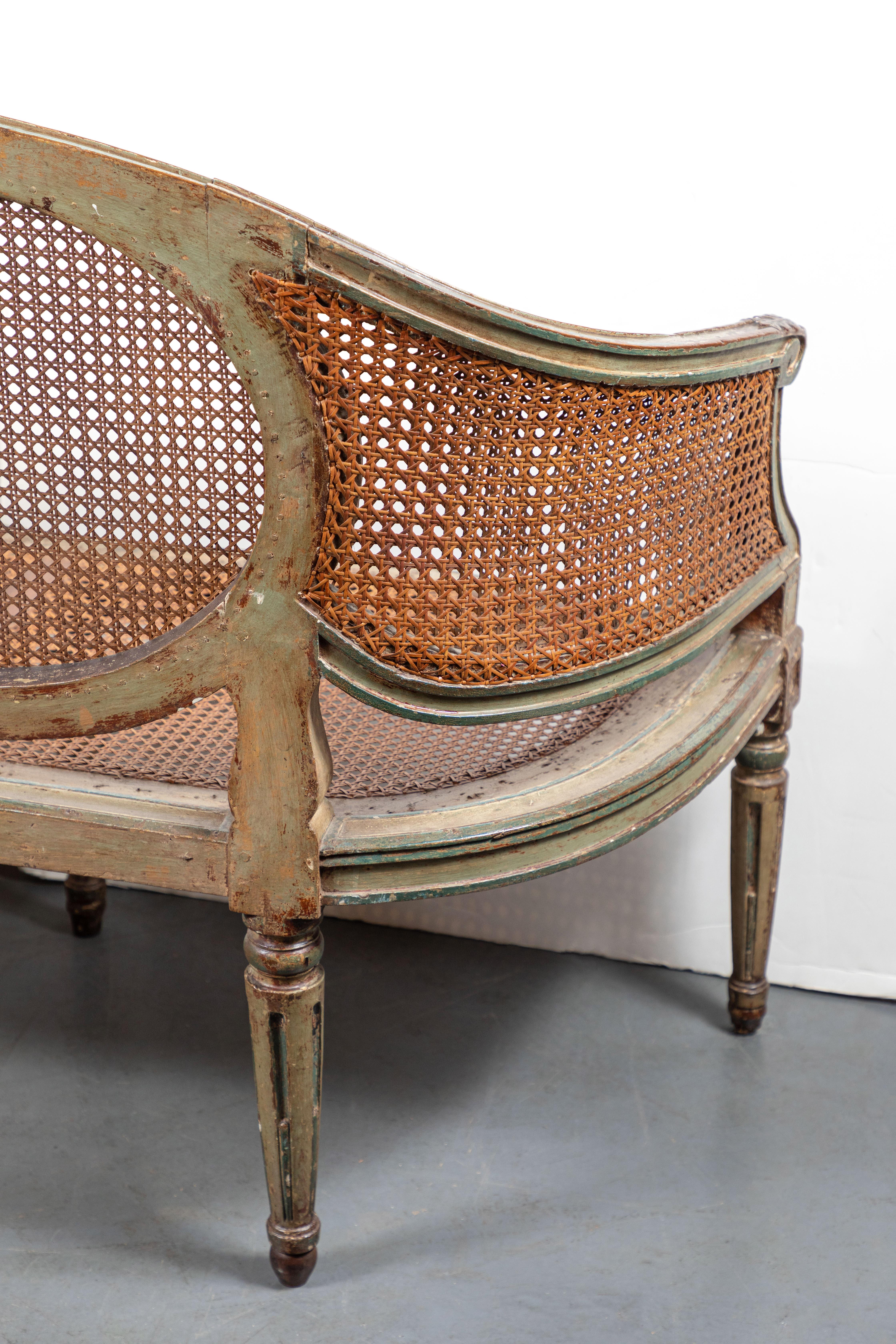 Hand-Carved Elegant, 19th Century, French, Caned Settee