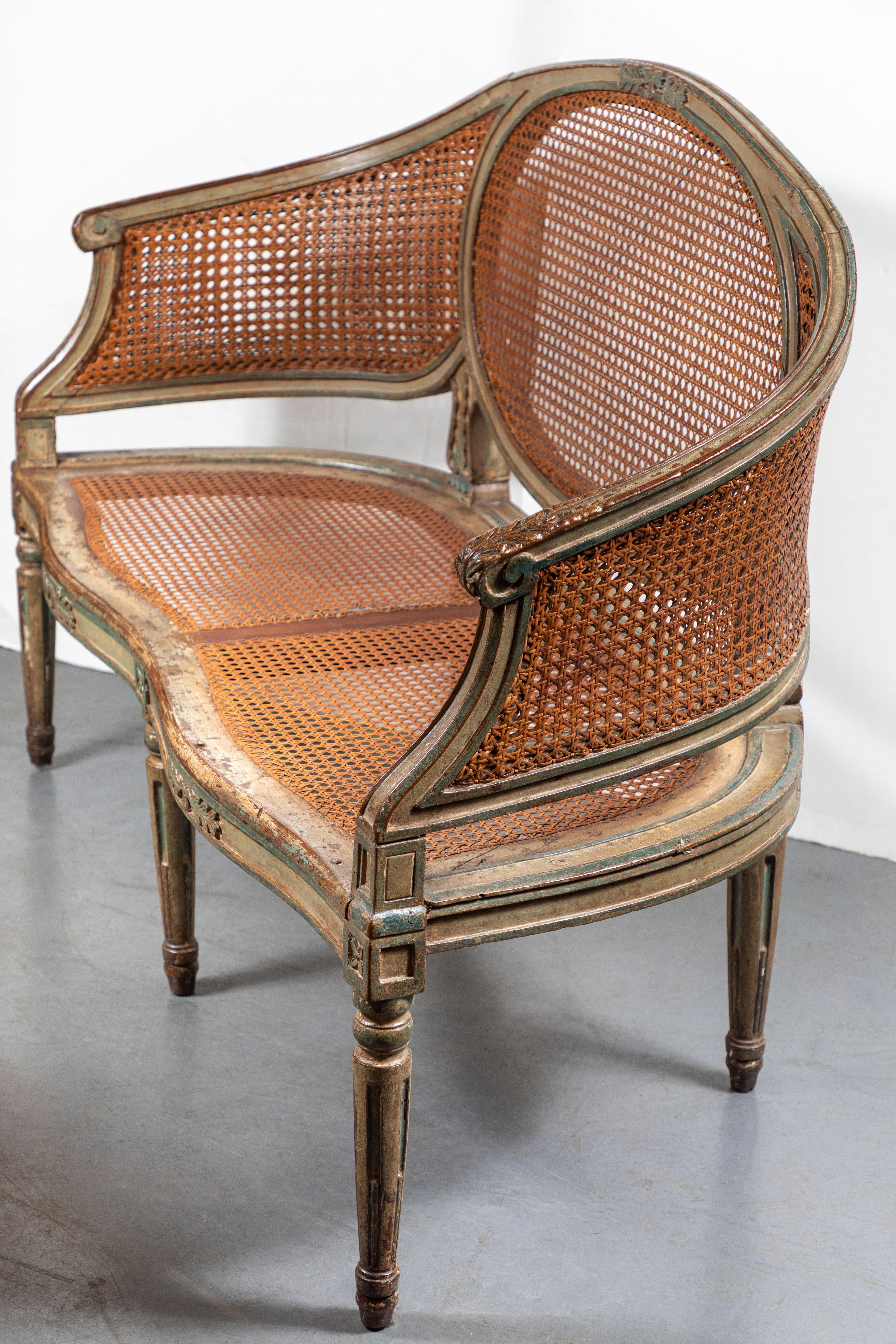 Elegant, 19th Century, French, Caned Settee In Good Condition In Newport Beach, CA