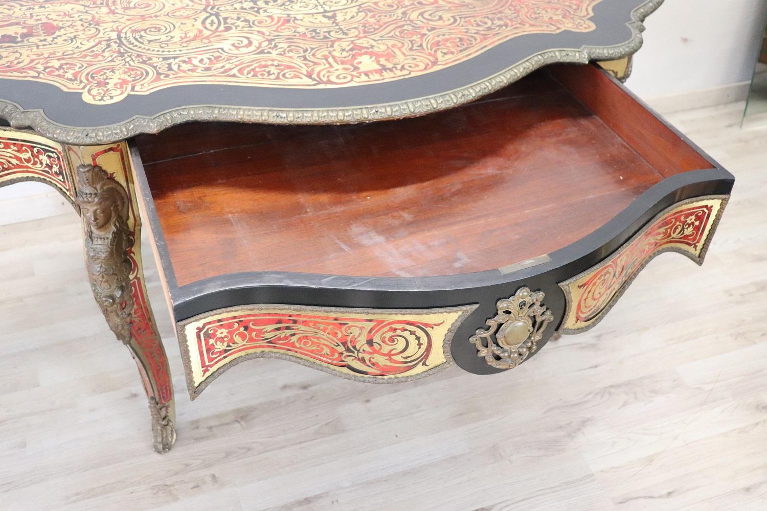 Elegant 19th Century Boulle French Antique Centre Table or Writing Desk For Sale 6