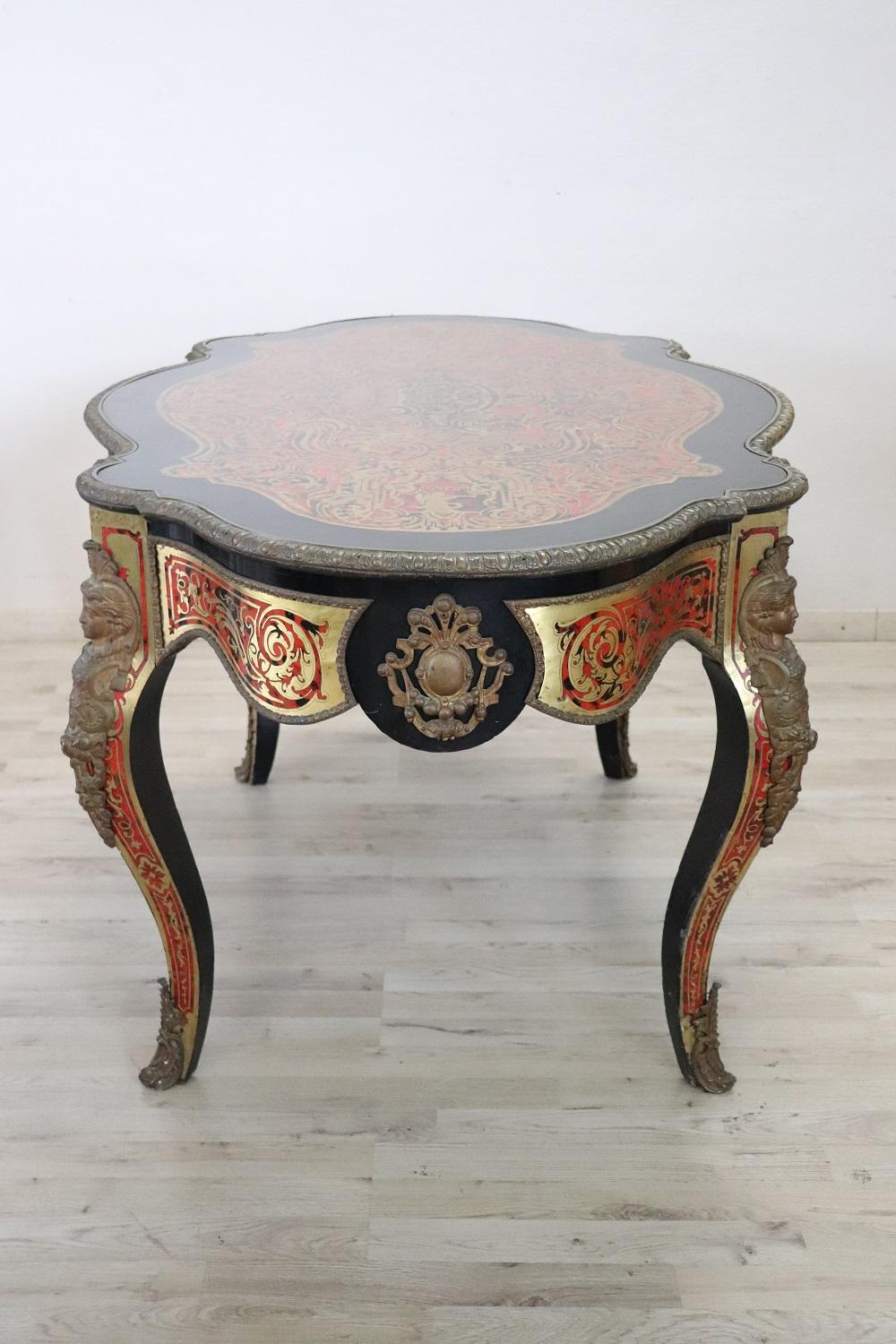 Inlay Elegant 19th Century Boulle French Antique Centre Table or Writing Desk For Sale