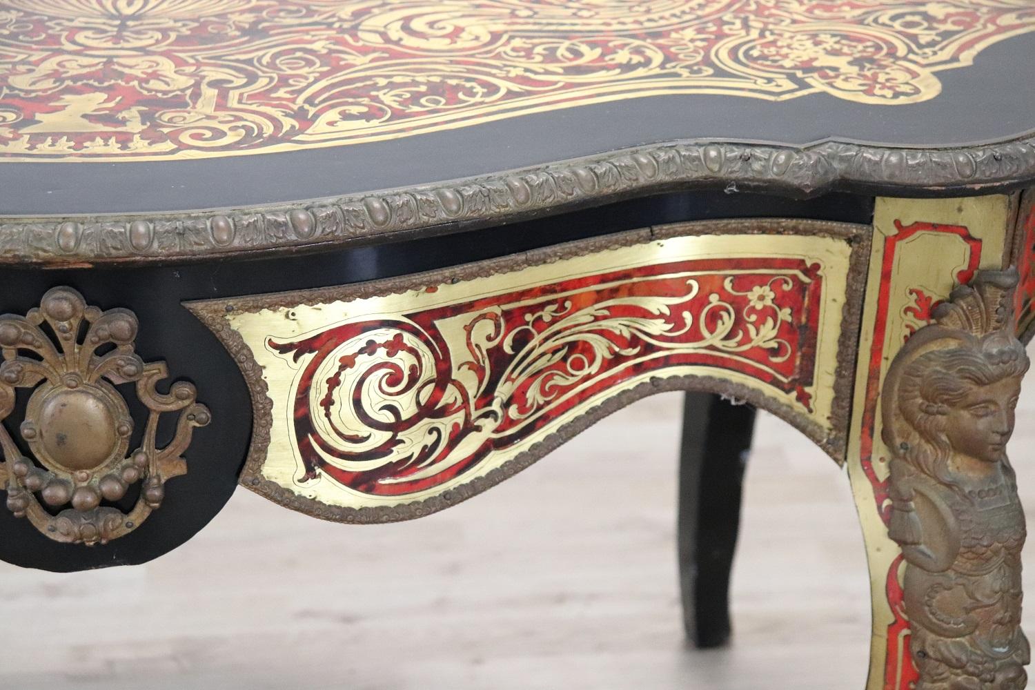 Late 19th Century Elegant 19th Century Boulle French Antique Centre Table or Writing Desk For Sale