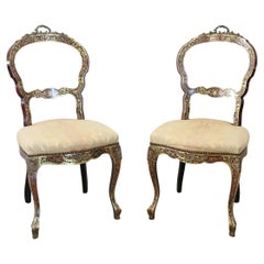 Élégante paire de chaises anciennes françaises Boulle du 19ème siècle