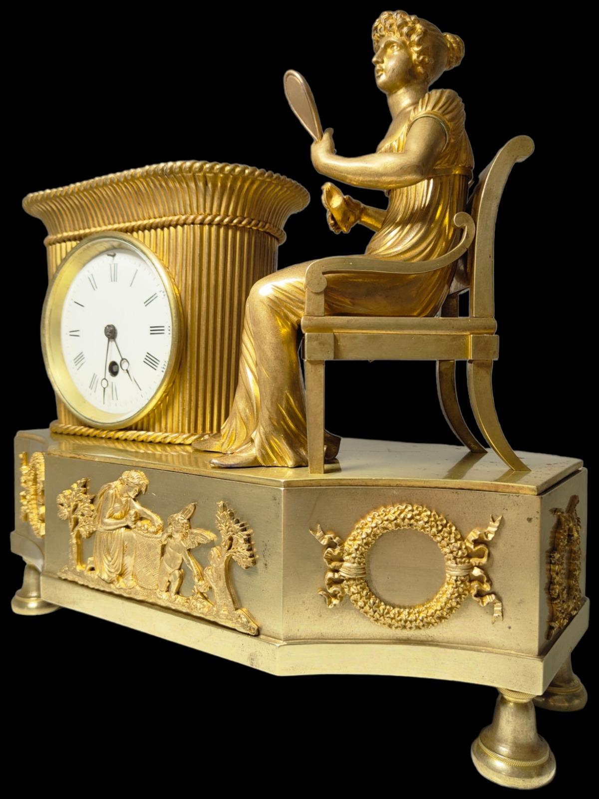 French Elegant 19th Century Bronze Clock Empire For Sale