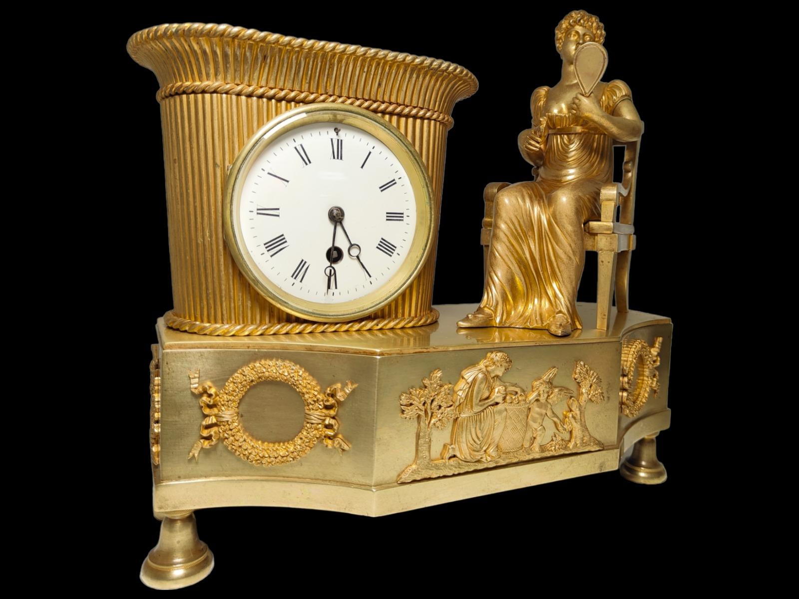 Hand-Crafted Elegant 19th Century Bronze Clock Empire For Sale