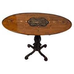 Antique Elegant 19th-Century English Marquetry Table with Exotic Woods