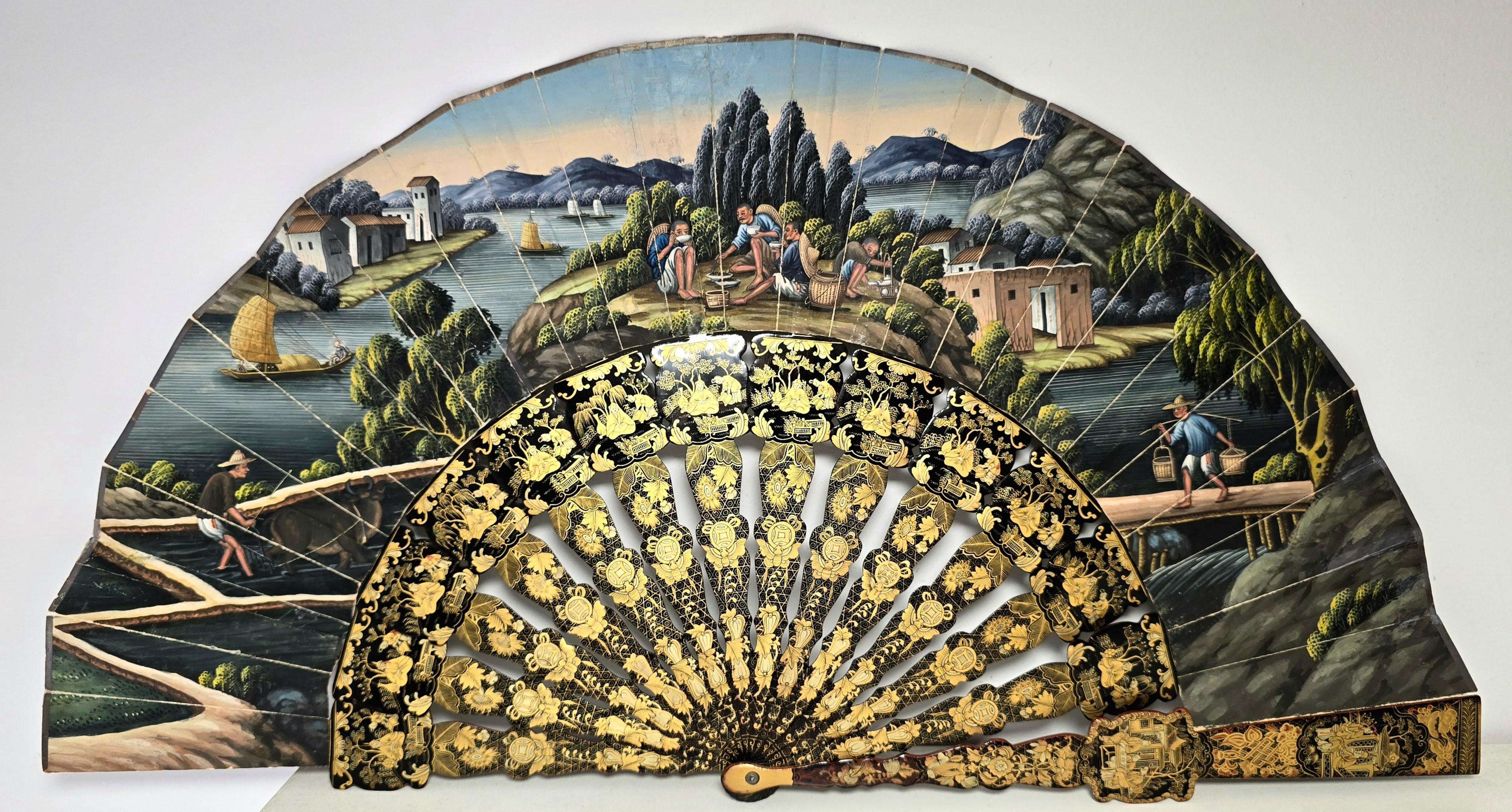  Elegant 19th Century Filipino Hand-Painted Fan For Sale 5