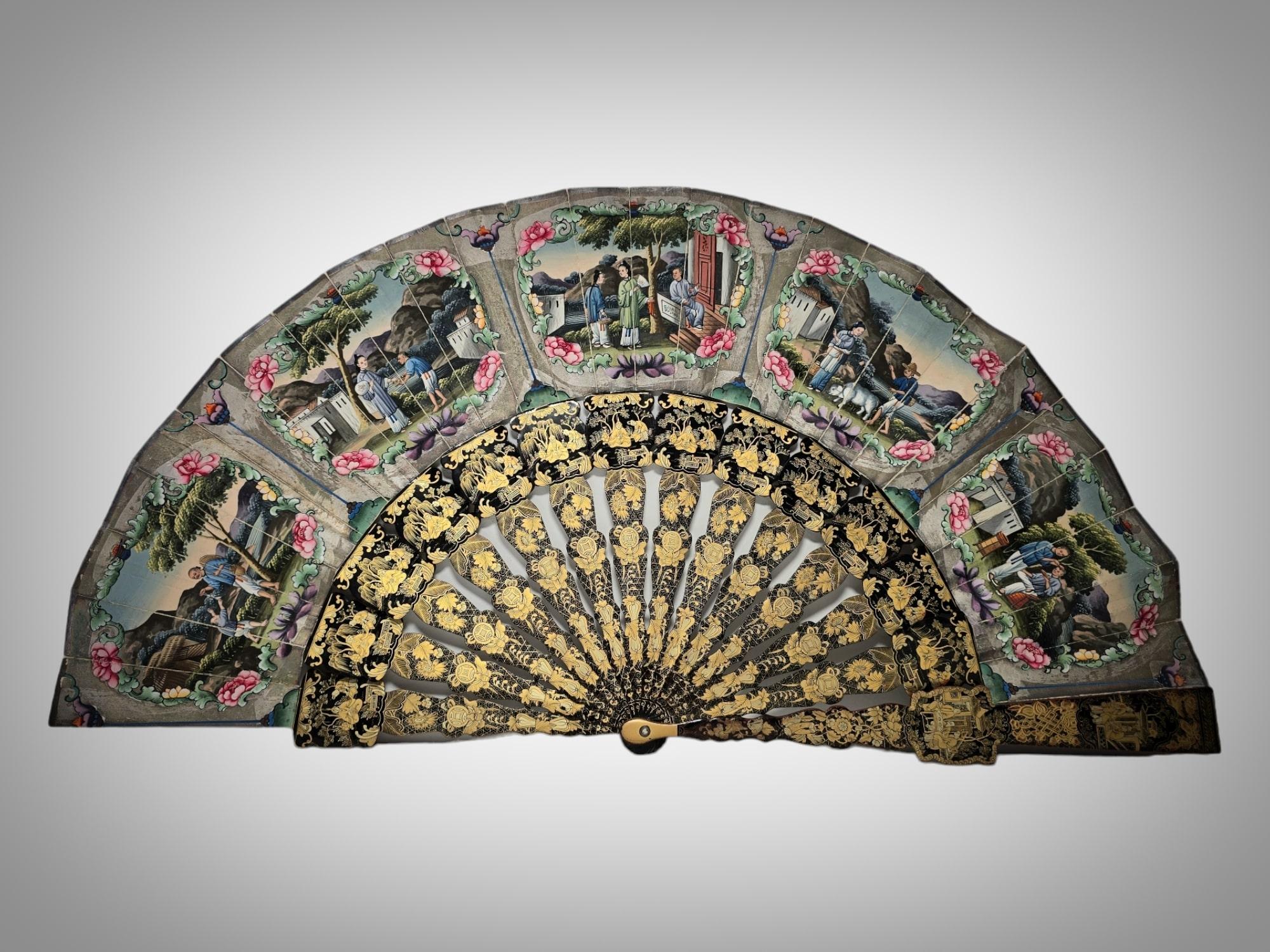  Elegant 19th Century Filipino Hand-Painted Fan For Sale 12