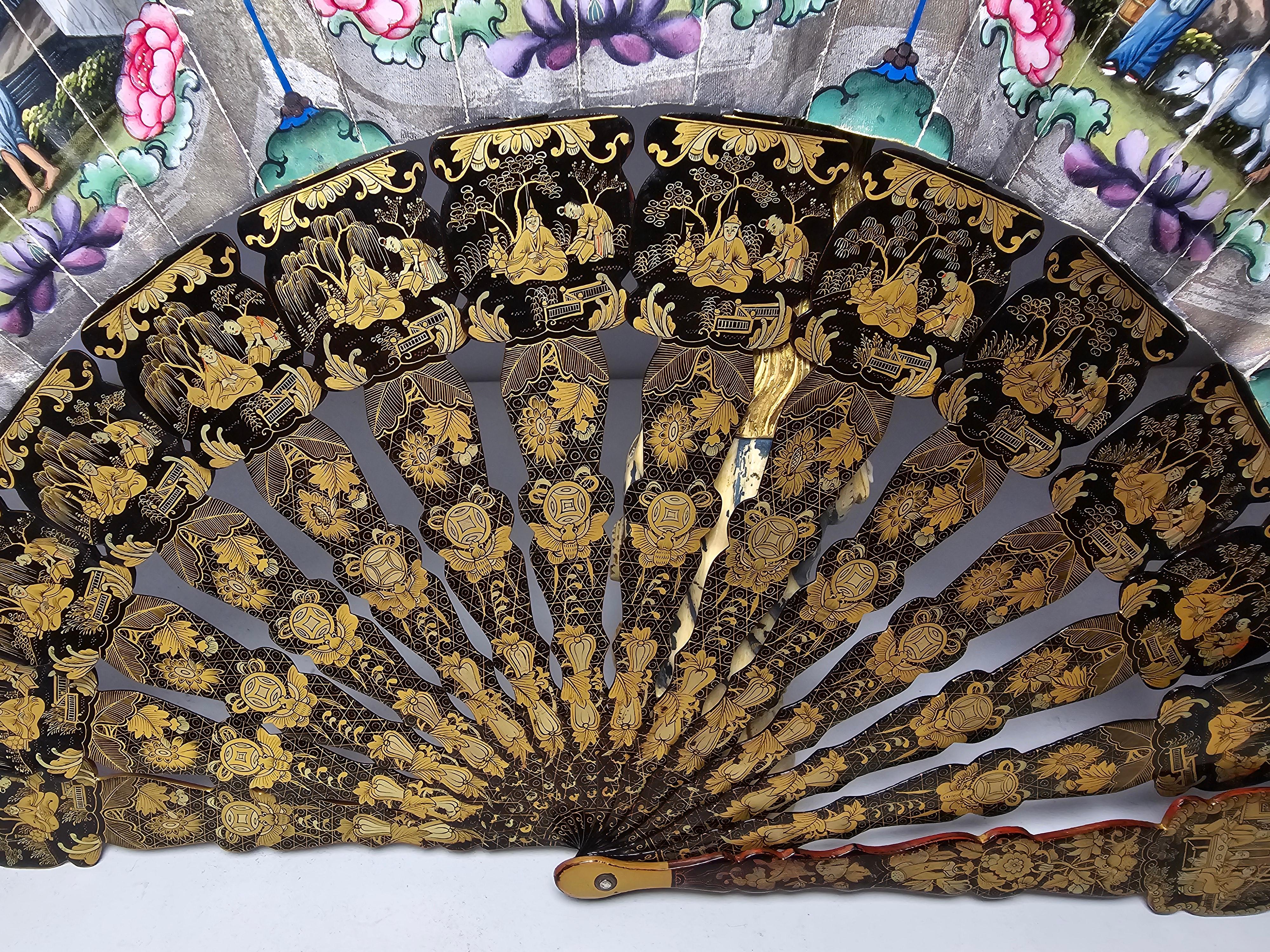  Elegant 19th Century Filipino Hand-Painted Fan For Sale 1