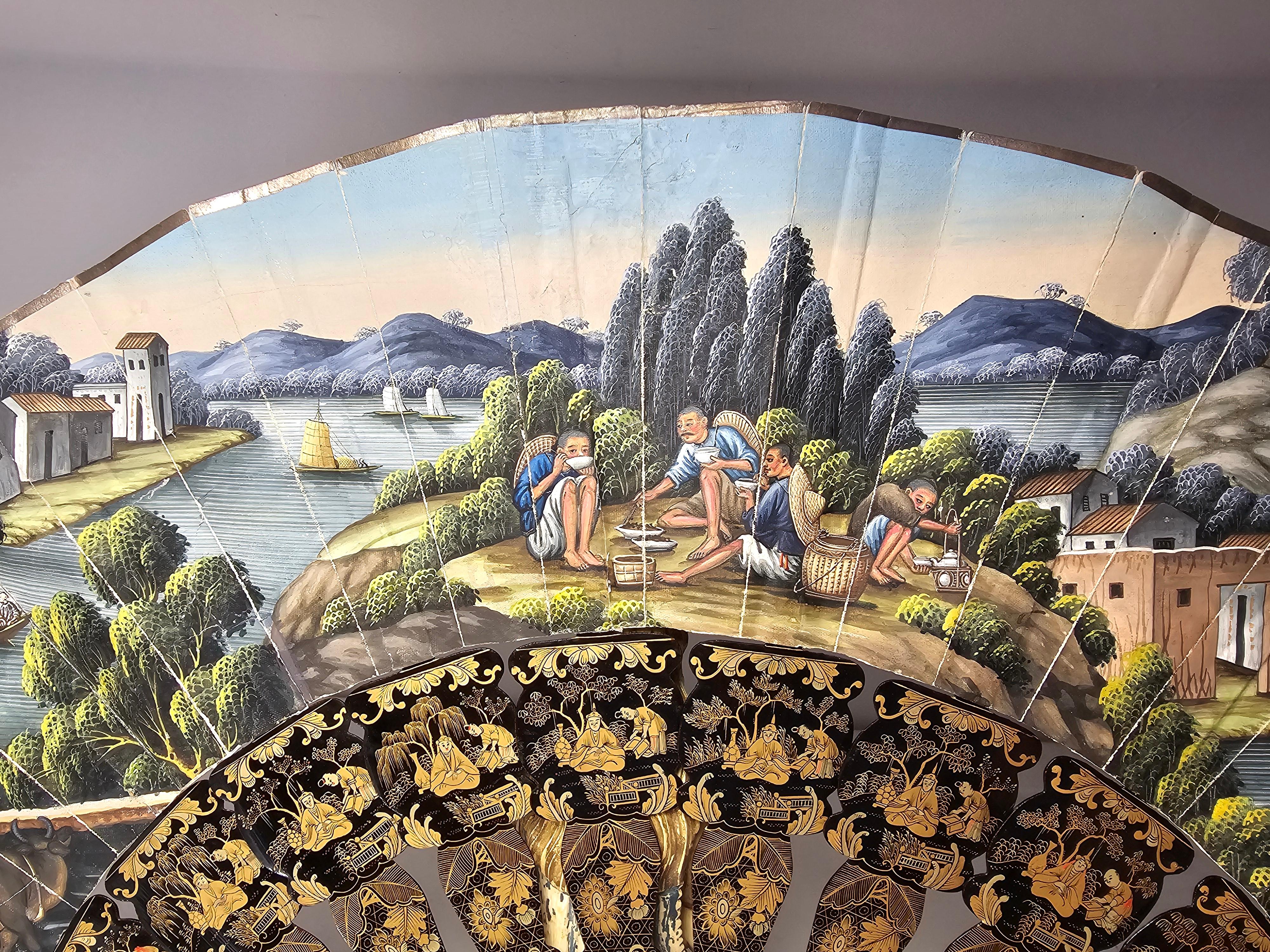  Elegant 19th Century Filipino Hand-Painted Fan For Sale 2