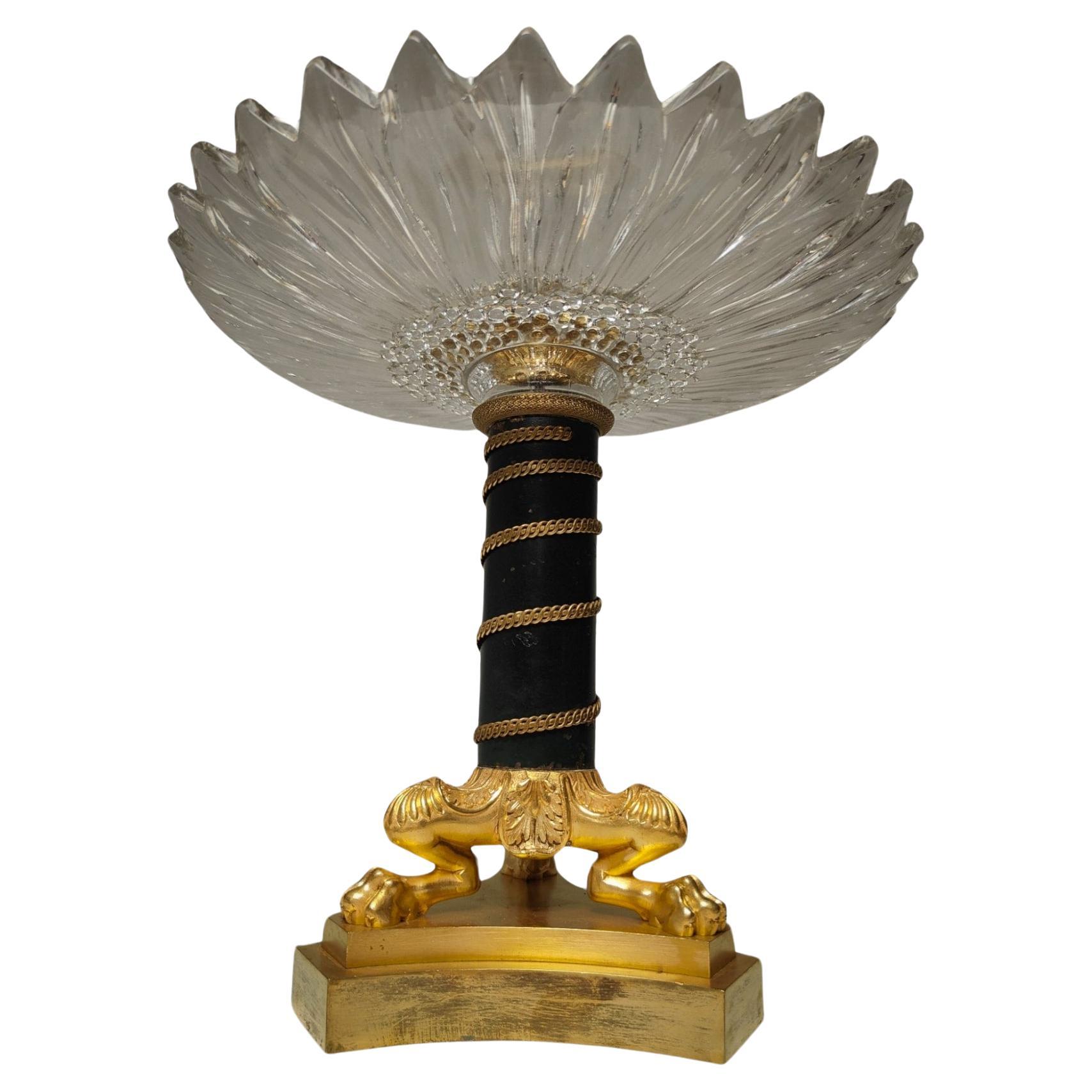 Elegant 19th Century French Bronze and Crystal Centerpiece For Sale