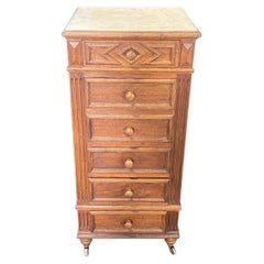Antique Elegant 19th Century French Carrara Marble Top Oak Linen Chest Nightstand