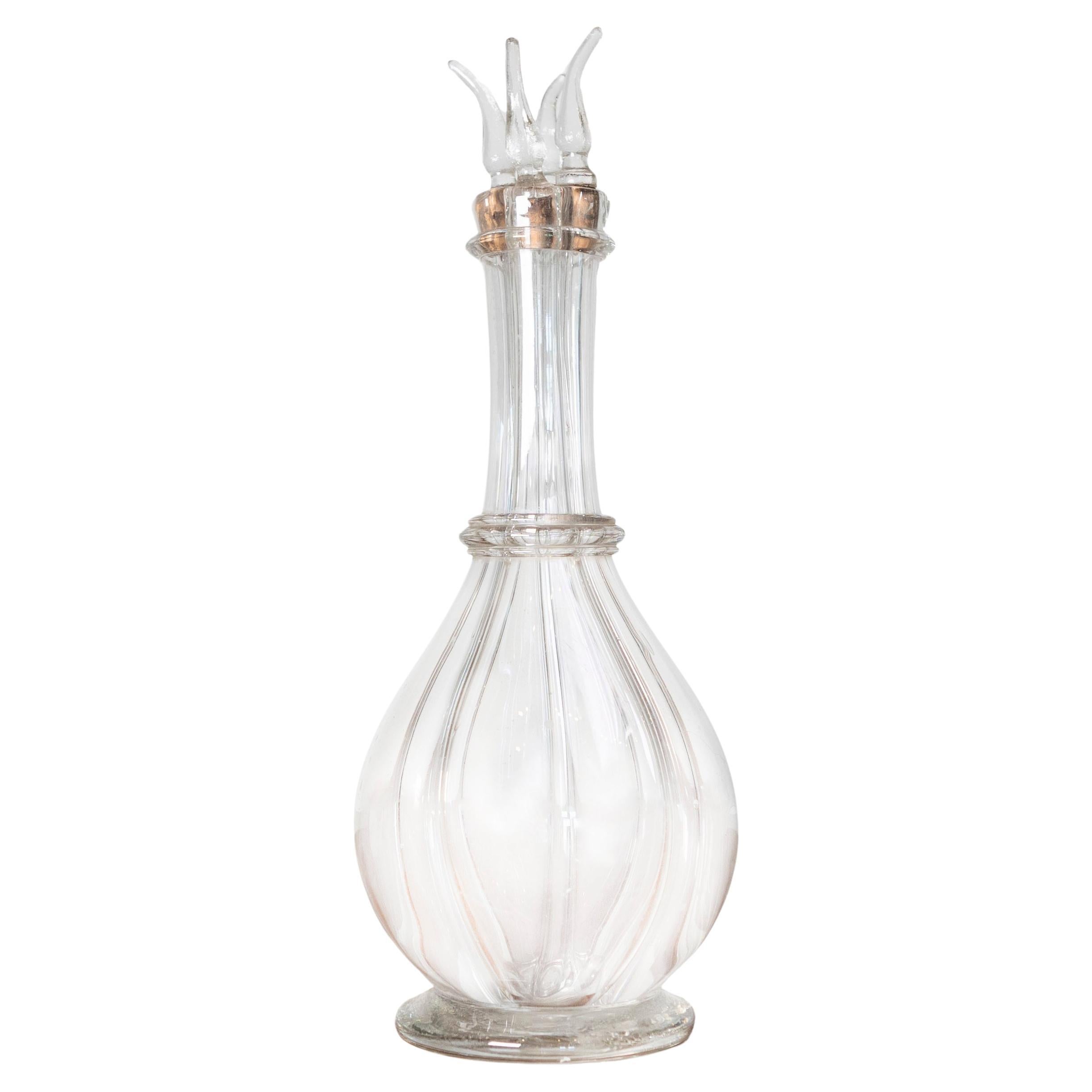Elegant 19th-Century French Crystal Decanter with Sculptural Stopper