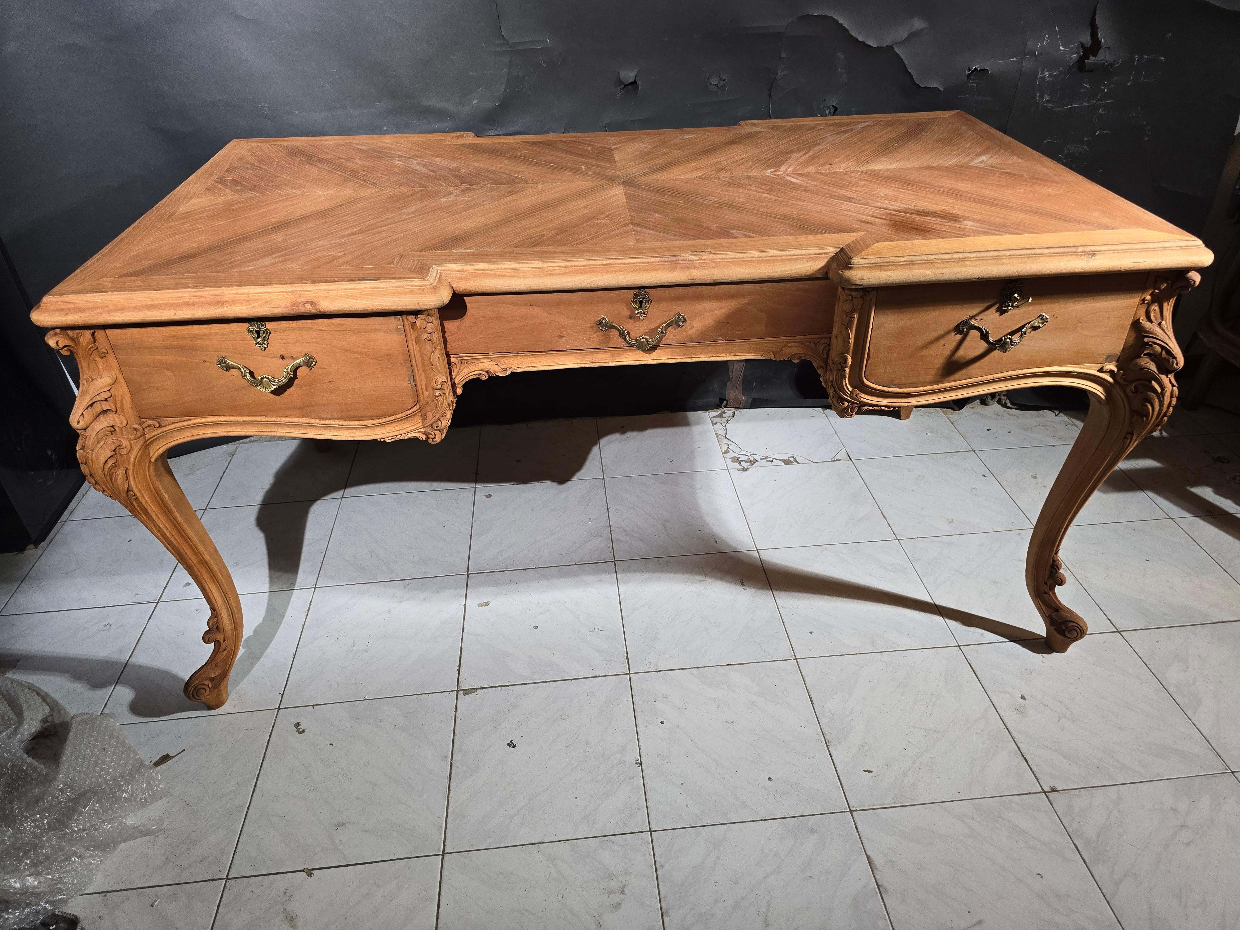 Late 19th Century Elegant 19th Century French Desk – Solid Fruitwood with Bronze Accents For Sale