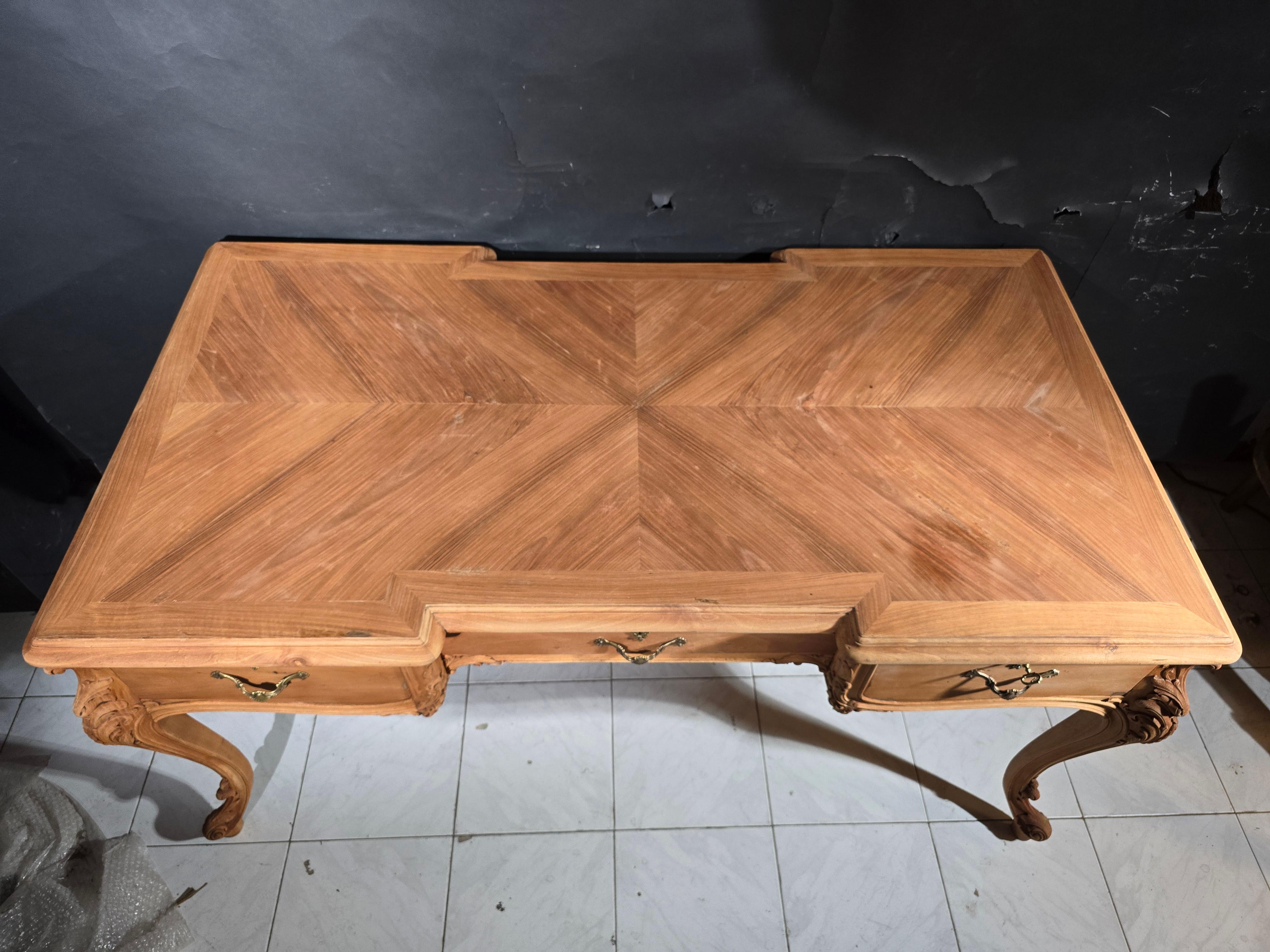 Wood Elegant 19th Century French Desk – Solid Fruitwood with Bronze Accents For Sale