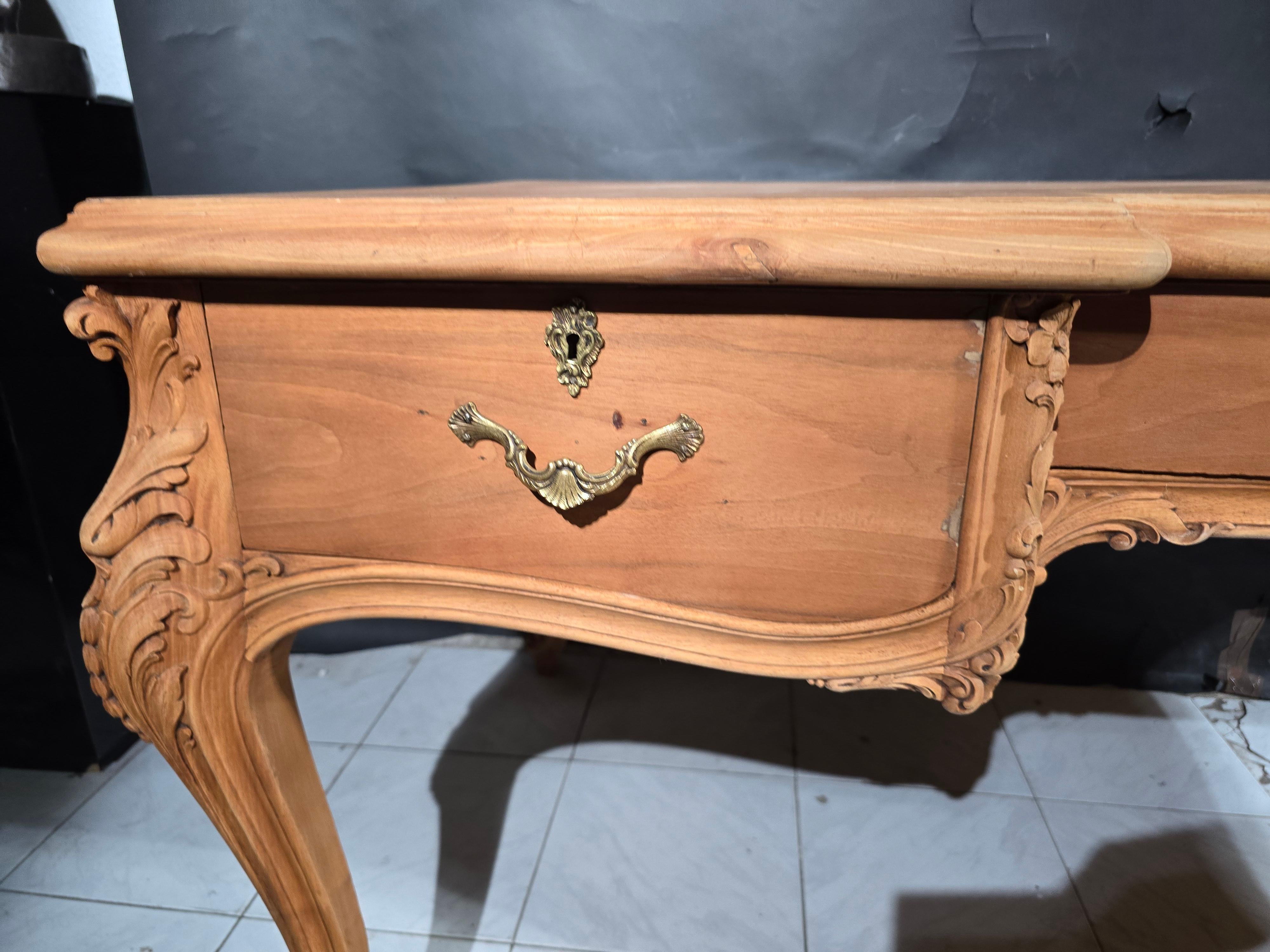 Elegant 19th Century French Desk – Solid Fruitwood with Bronze Accents For Sale 2