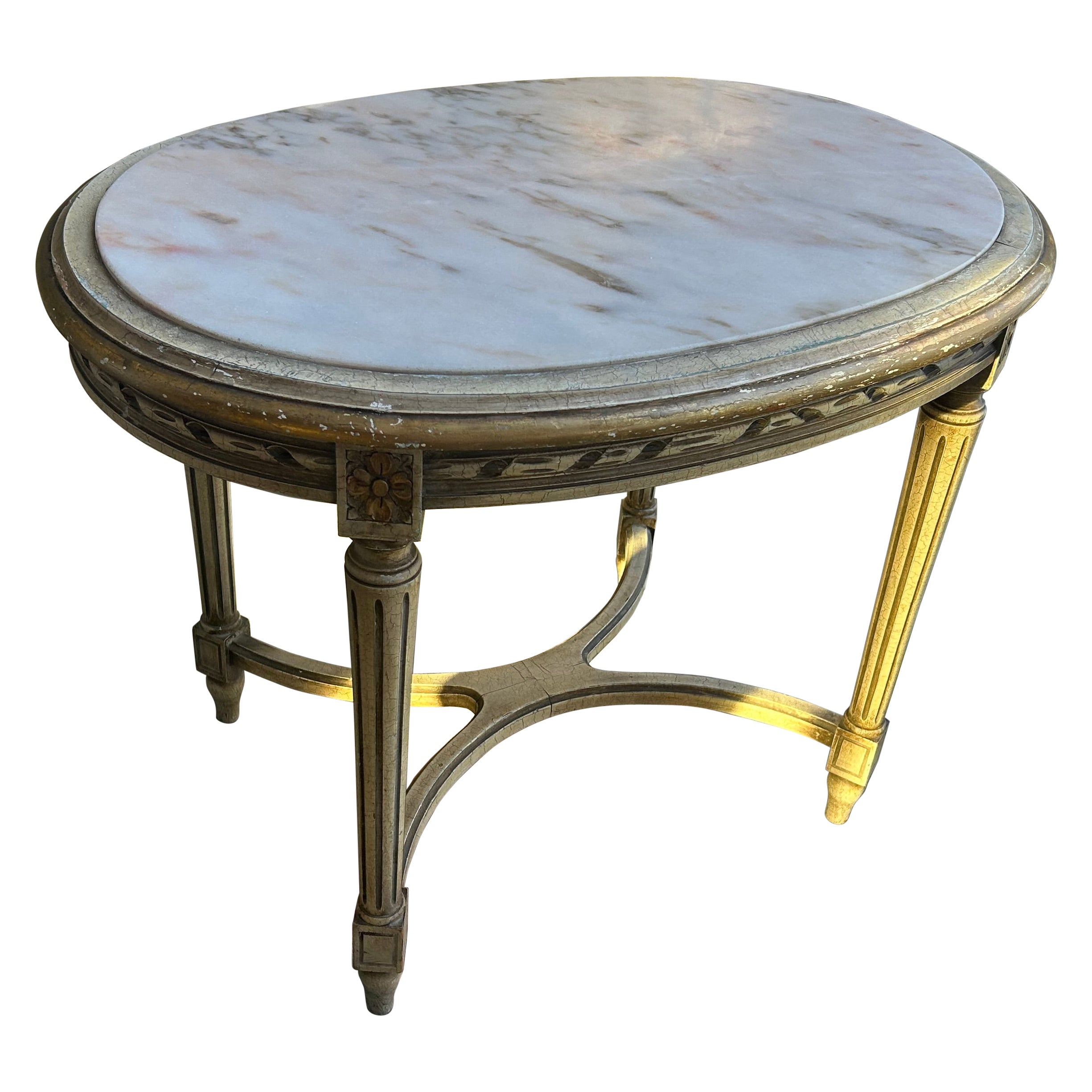 Elegant 19th Century French Louis XVI Painted Marble Top Side Table im Angebot