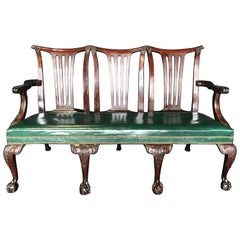 Elegant 19th Century Irish Georgian Mahogany and Leather Sofa Settee