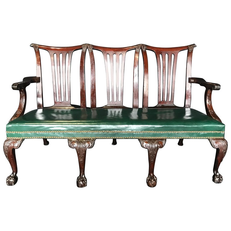 Elegant 19th Century Irish Mahogany and Leather Sofa Settee at