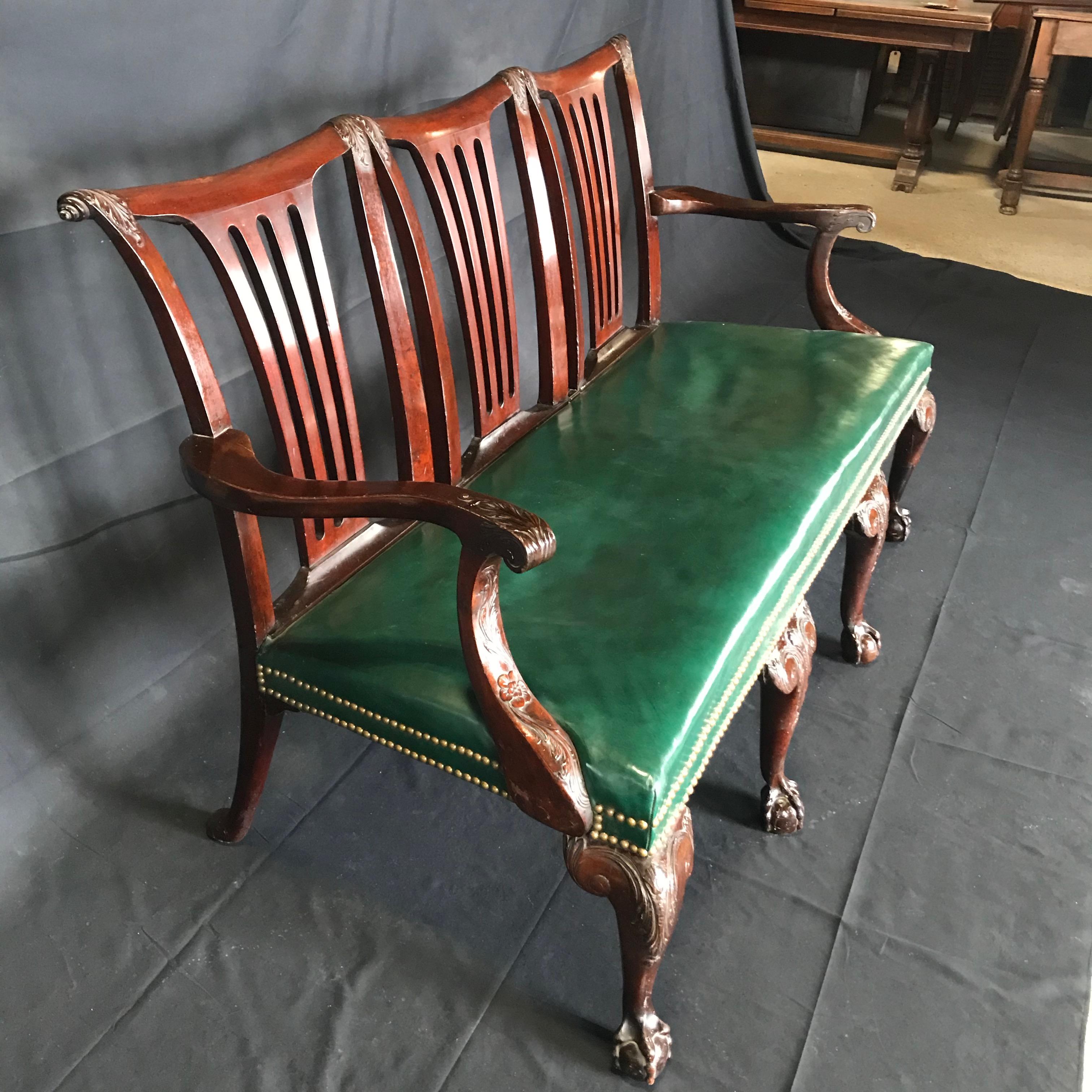 Elegant 19th Century Irish Georgian Mahogany and Leather Sofa Settee 8