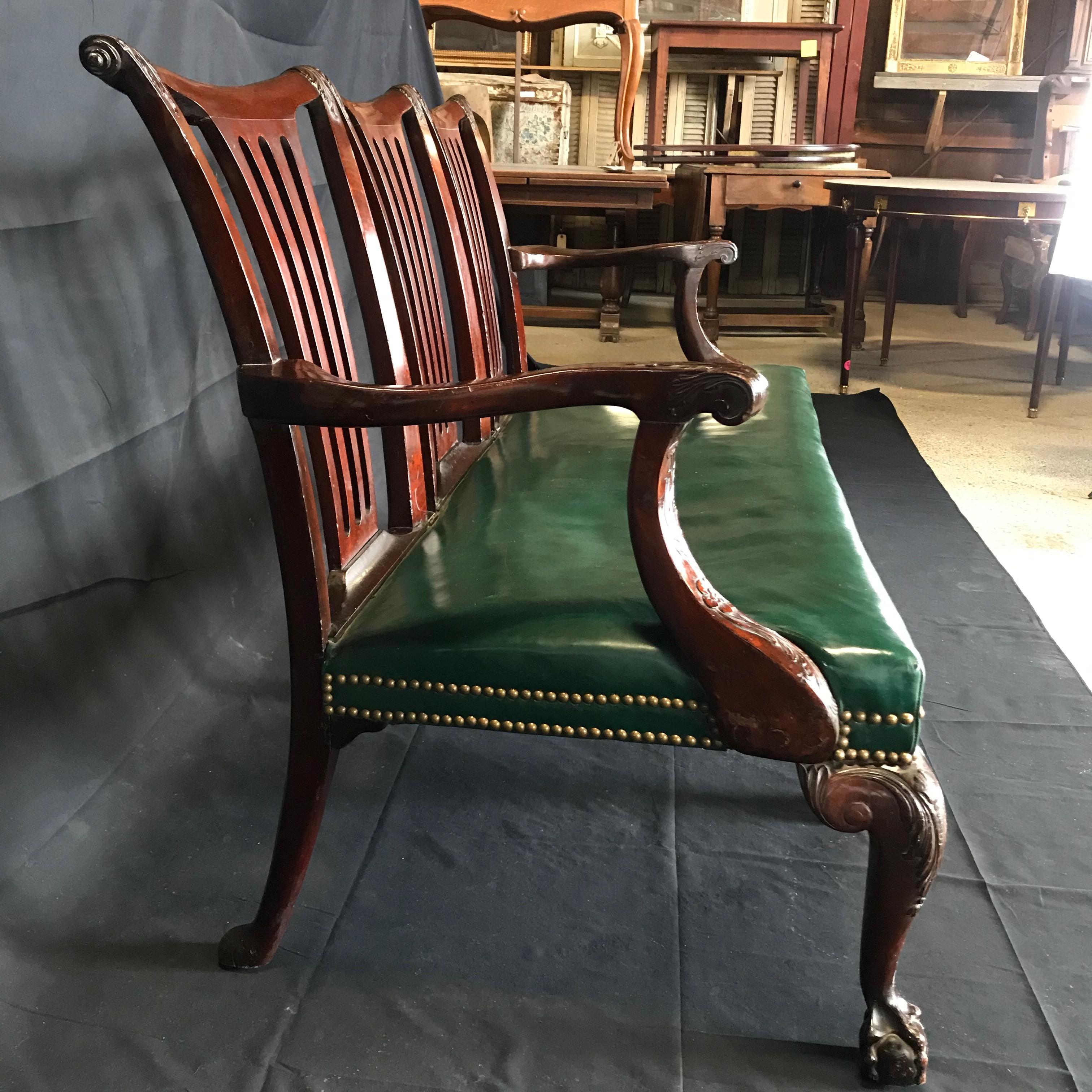 Elegant 19th Century Irish Georgian Mahogany and Leather Sofa Settee 9