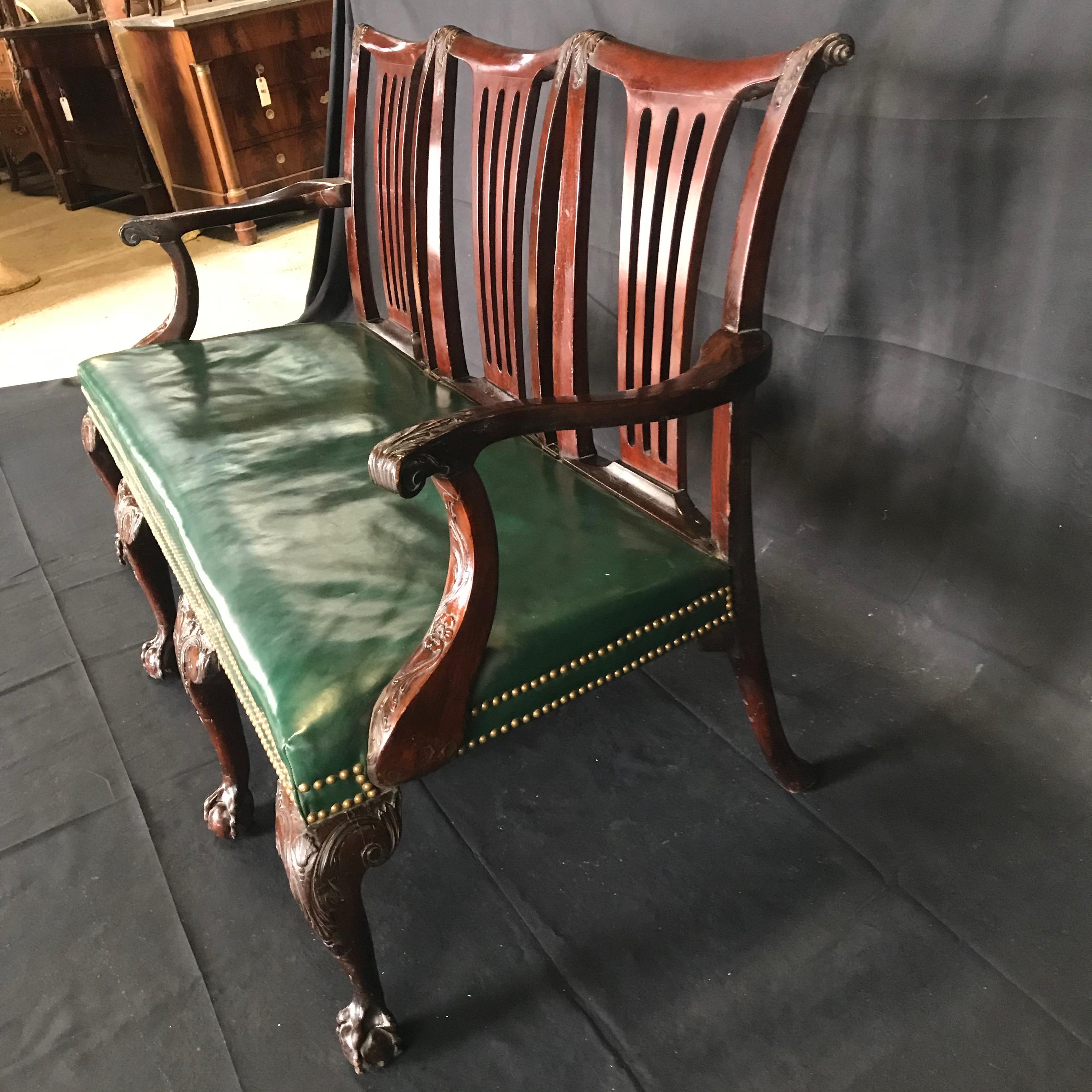 Elegant 19th Century Irish Georgian Mahogany and Leather Sofa Settee 1