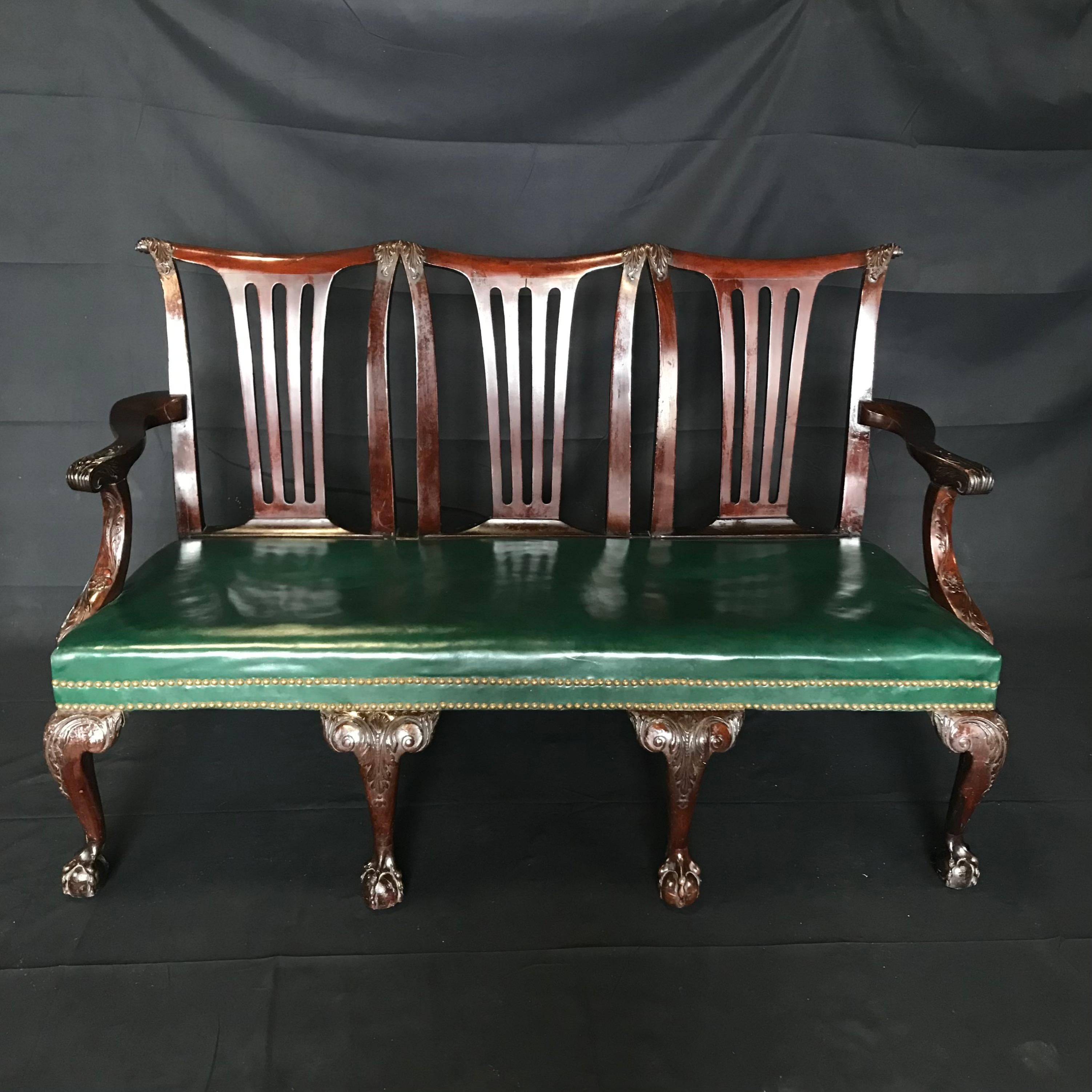 Elegant 19th Century Irish Georgian Mahogany and Leather Sofa Settee 2