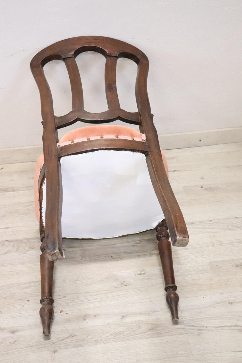 Elegant 19th Century Italian Antique Single Chair with Velvet Seat For Sale 6