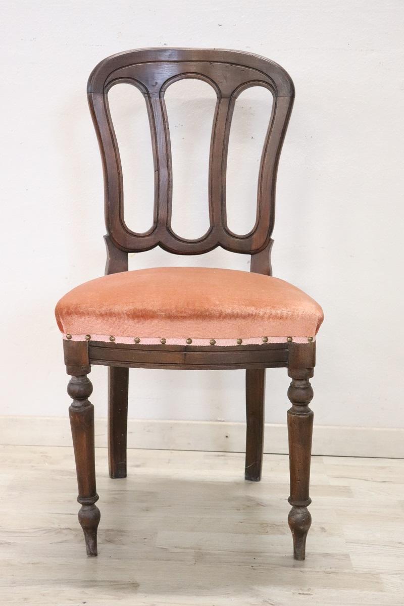 Louis Philippe Elegant 19th Century Italian Antique Single Chair with Velvet Seat For Sale