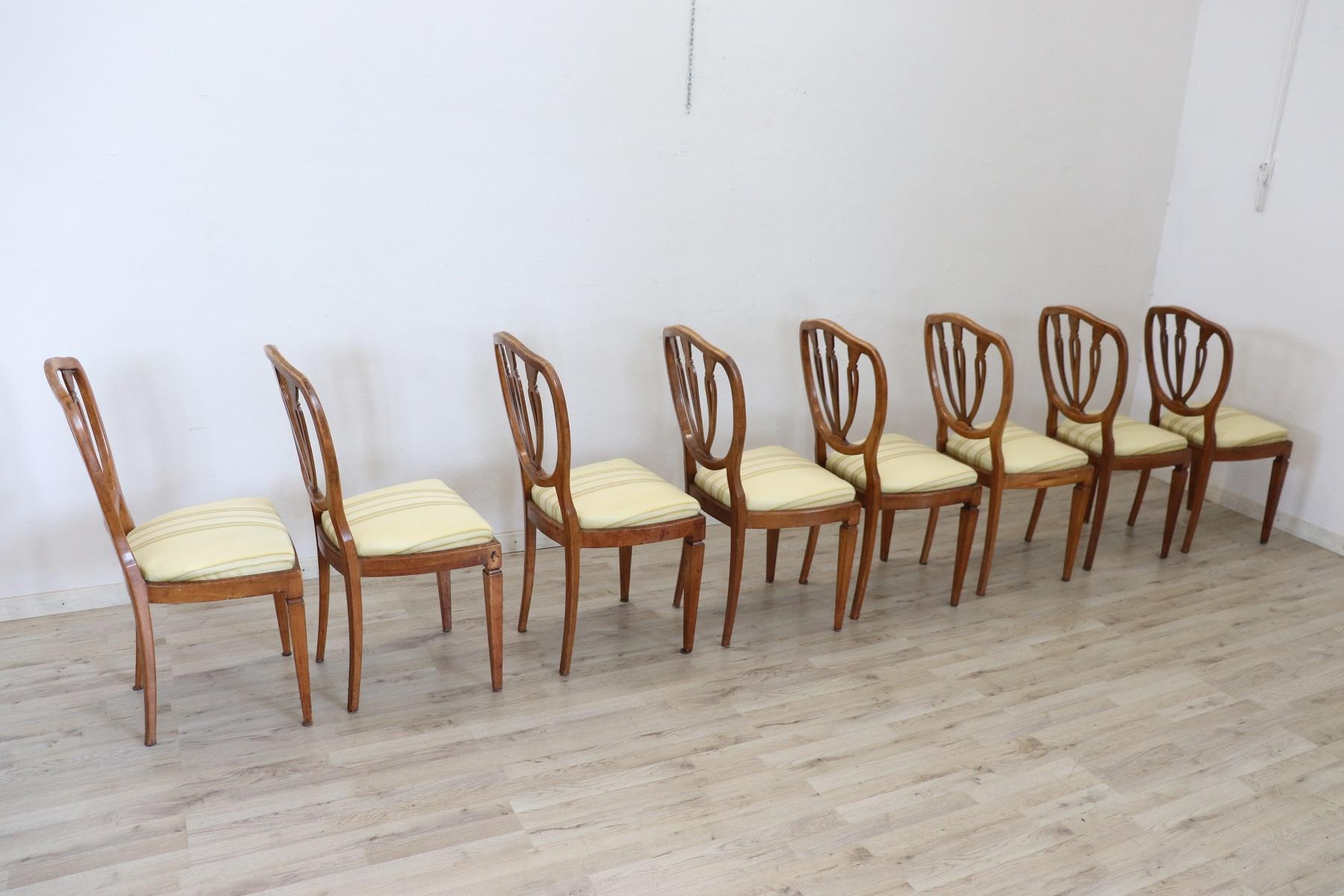 Elegant 19th Century Italian Walnut Antique Dining Room Chairs, Set of Eight 5