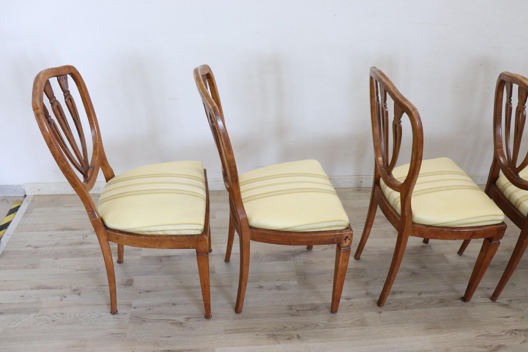 Elegant 19th Century Italian Walnut Antique Dining Room Chairs, Set of Eight 6