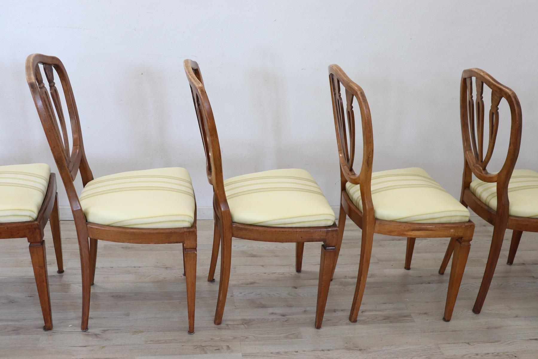 Elegant 19th Century Italian Walnut Antique Dining Room Chairs, Set of Eight 7