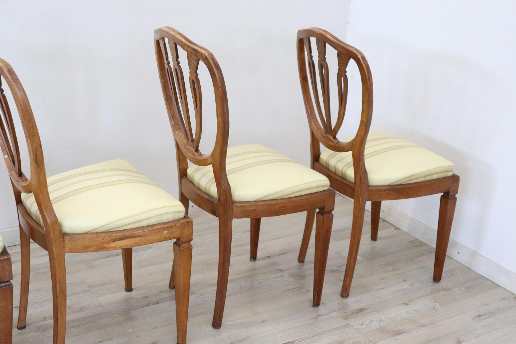 Elegant 19th Century Italian Walnut Antique Dining Room Chairs, Set of Eight 8