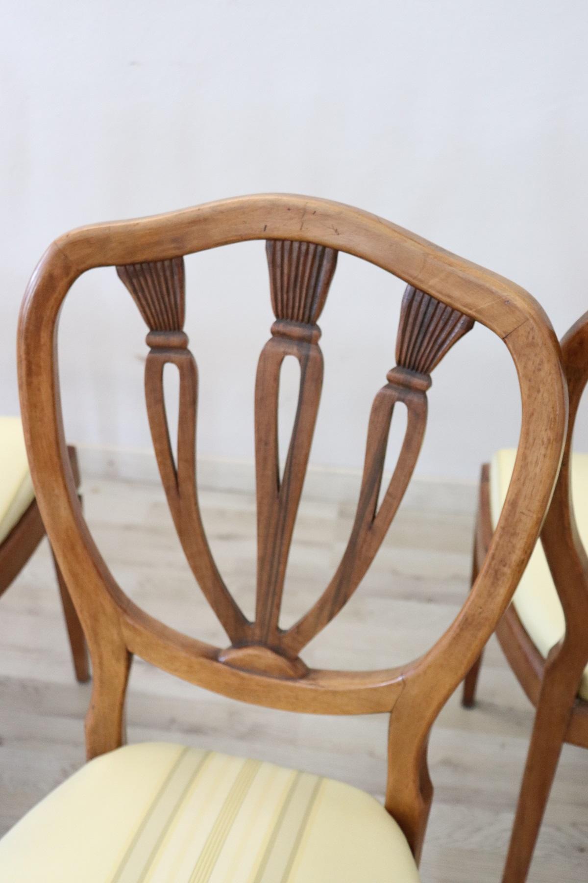 Elegant 19th Century Italian Walnut Antique Dining Room Chairs, Set of Eight 12