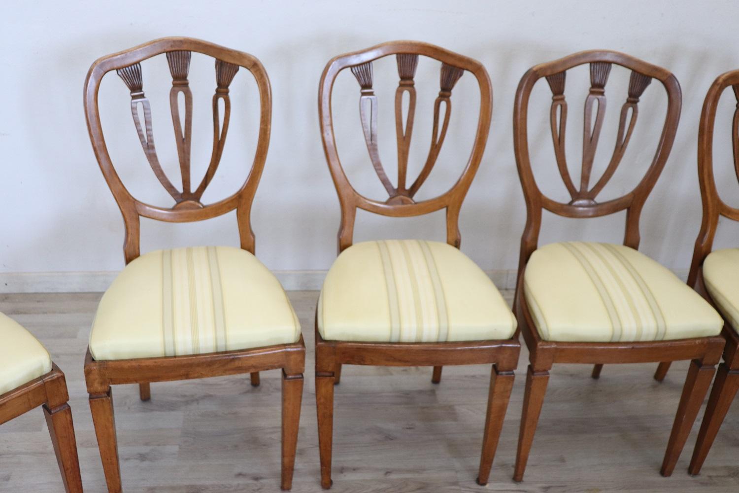Empire Elegant 19th Century Italian Walnut Antique Dining Room Chairs, Set of Eight