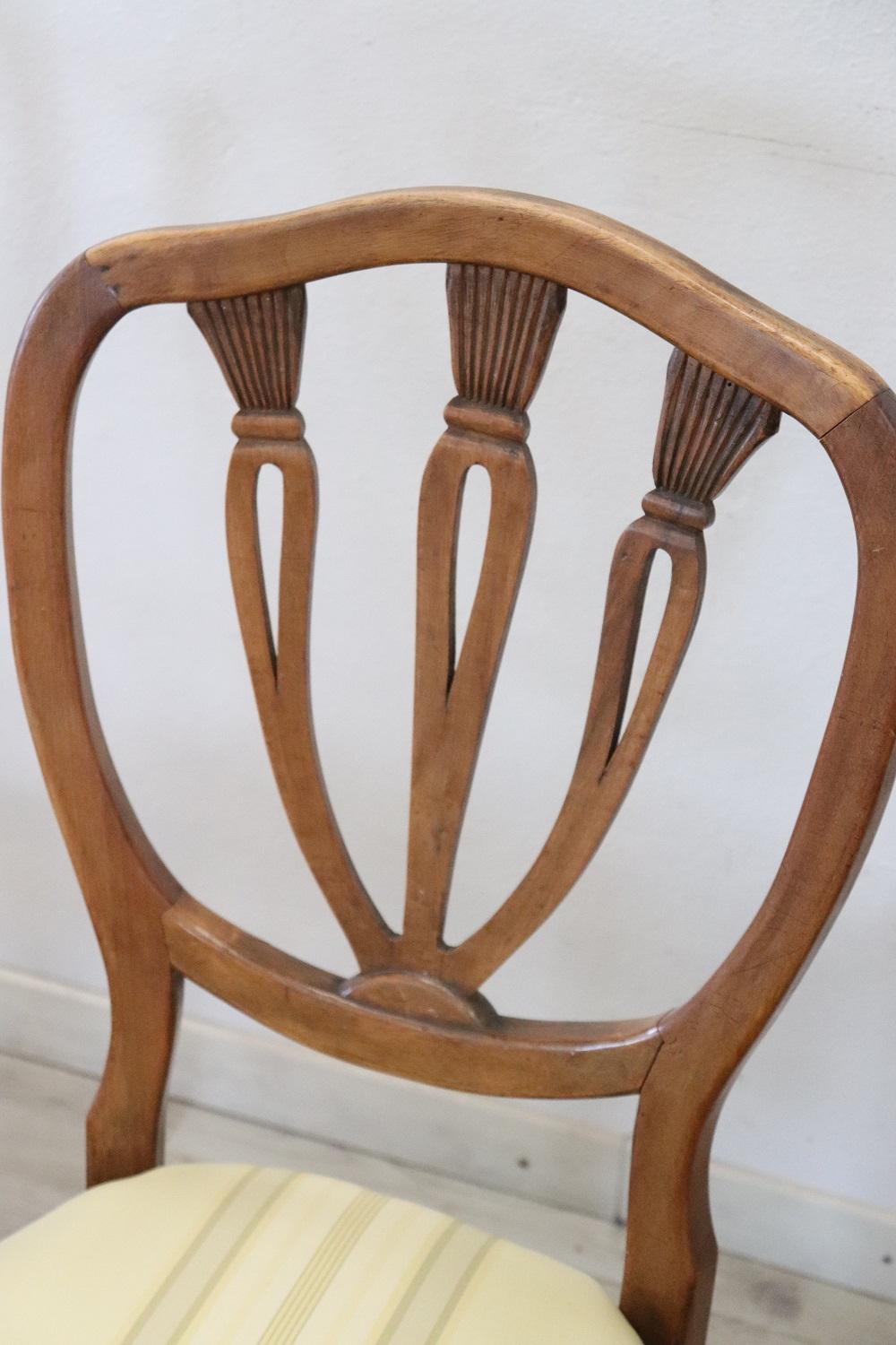 Late 19th Century Elegant 19th Century Italian Walnut Antique Dining Room Chairs, Set of Eight