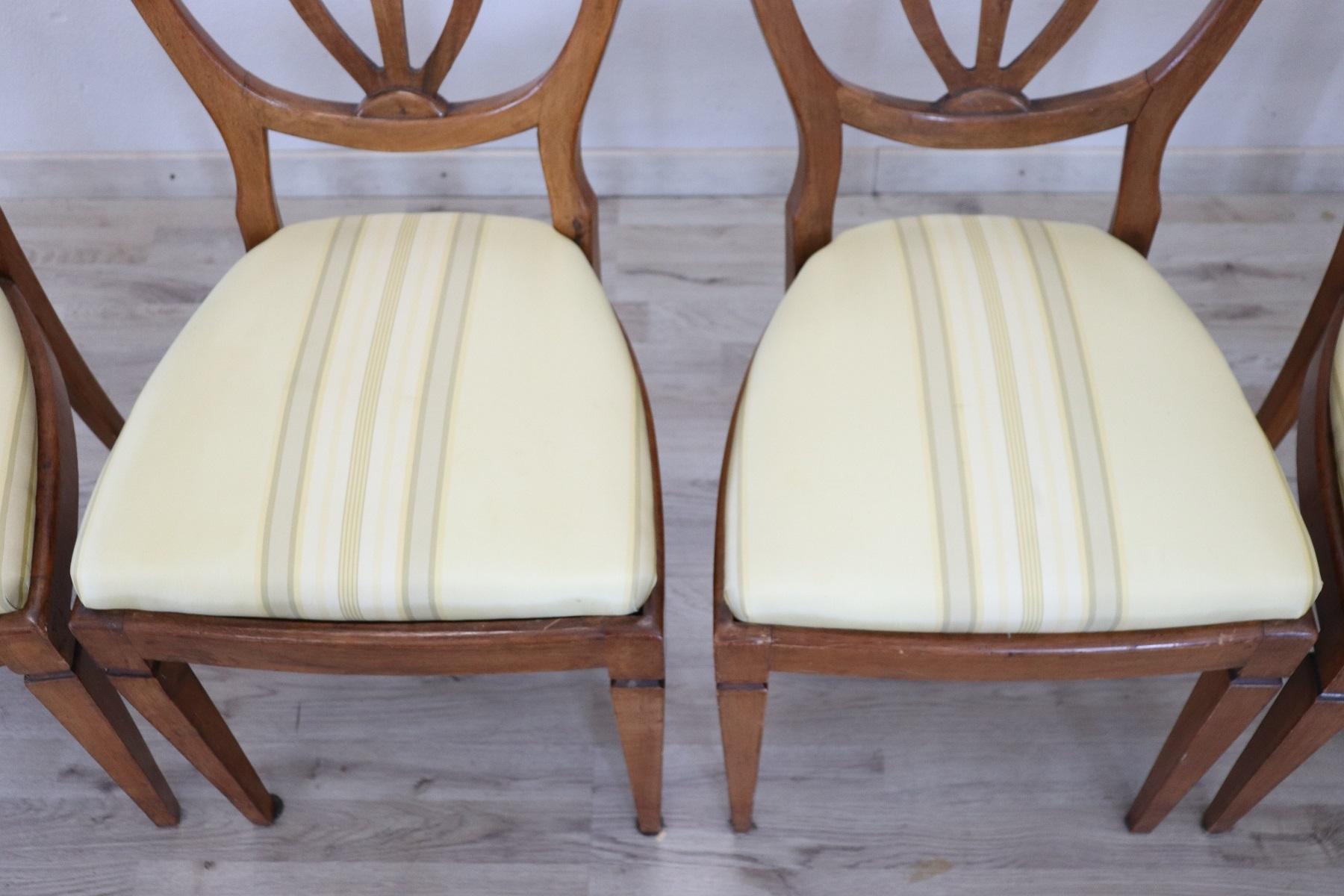 Elegant 19th Century Italian Walnut Antique Dining Room Chairs, Set of Eight 3