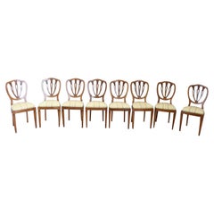 Elegant 19th Century Italian Walnut Antique Dining Room Chairs, Set of Eight