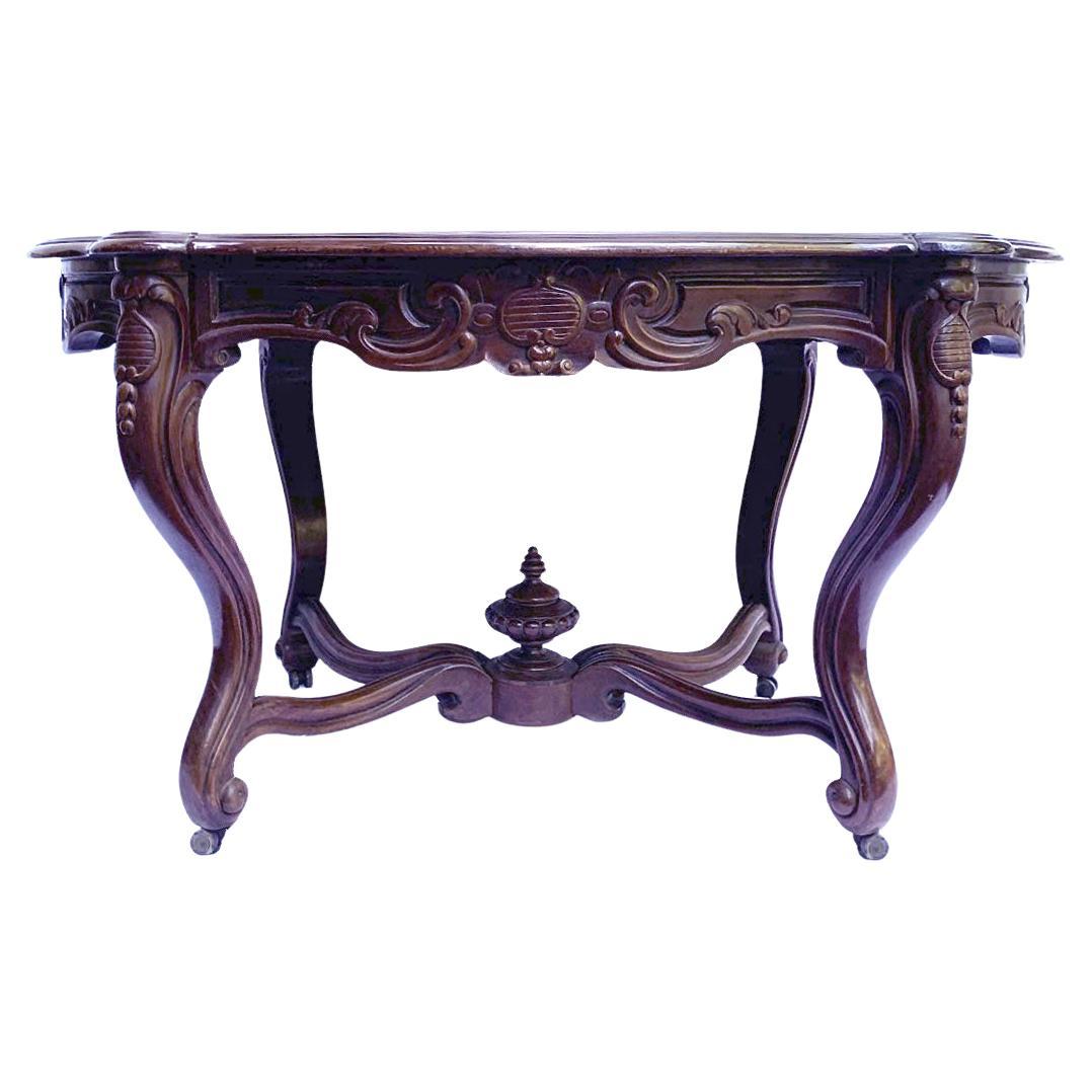 Elegant 19th Century Louis Philippe Parlor Table — Finely Carved Hardwood