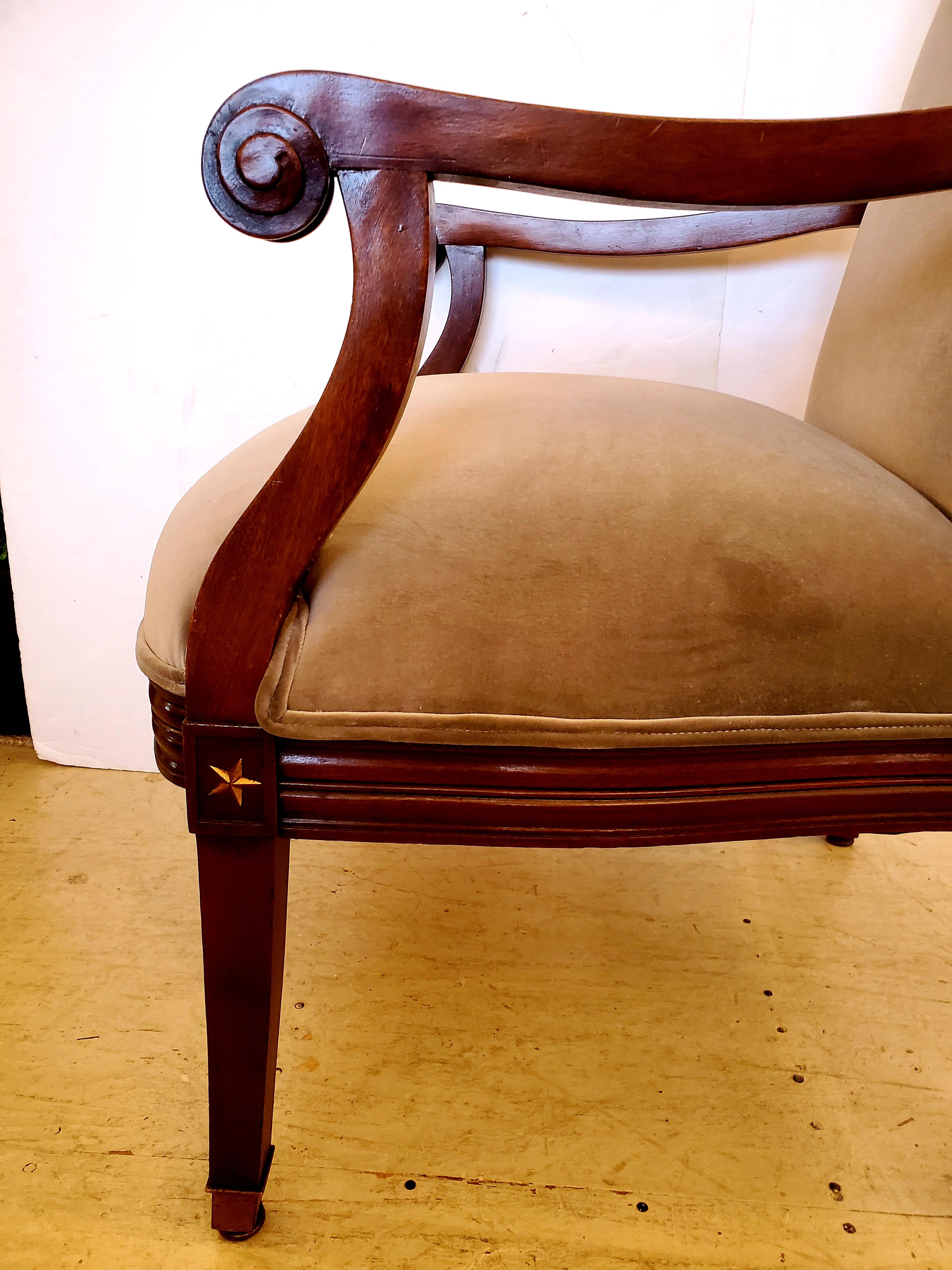 Elegant 19th Century Mahogany Neoclassical Regency Style Arm Chair with Stars 9