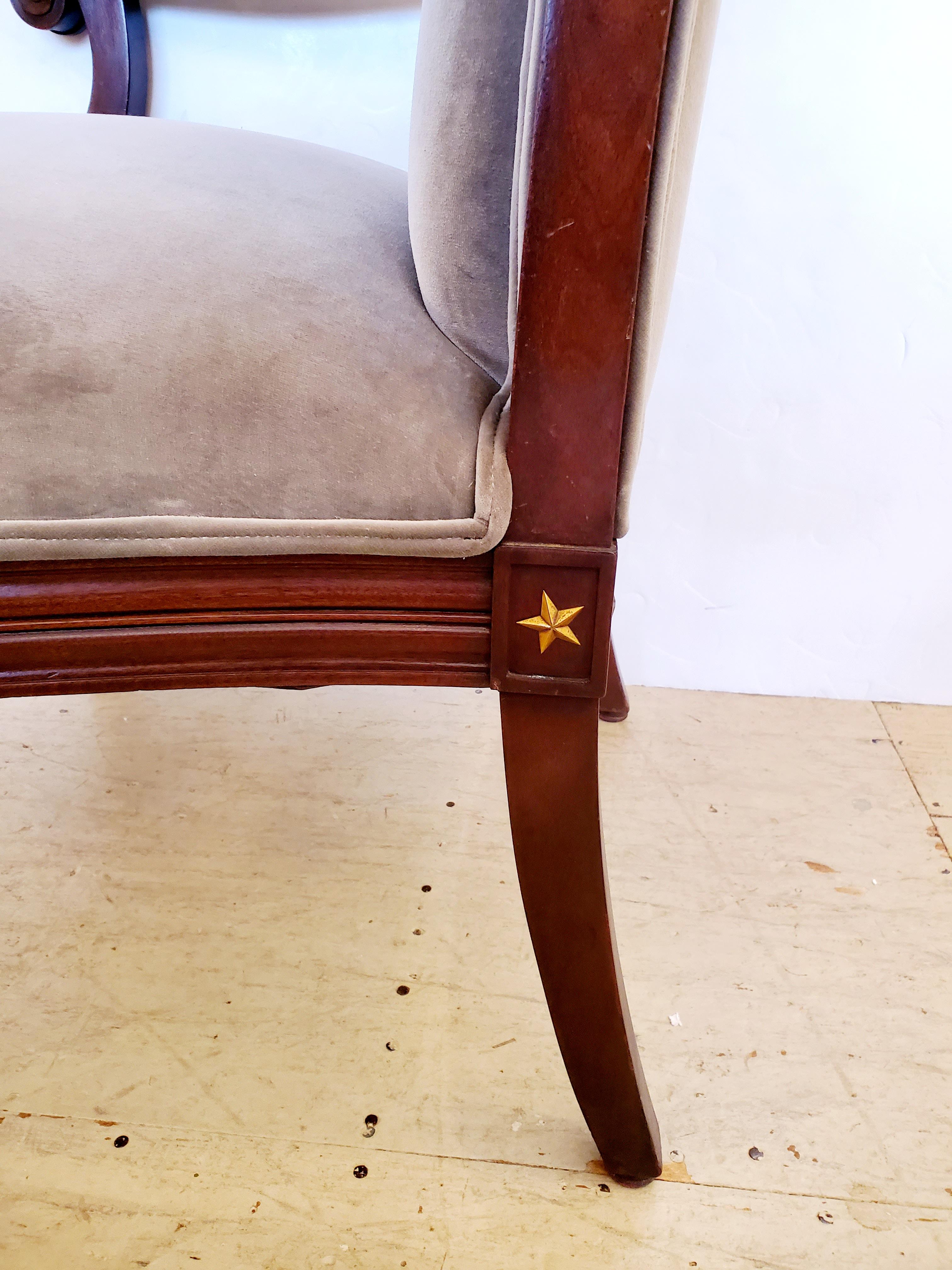 Elegant 19th Century Mahogany Neoclassical Regency Style Arm Chair with Stars 10