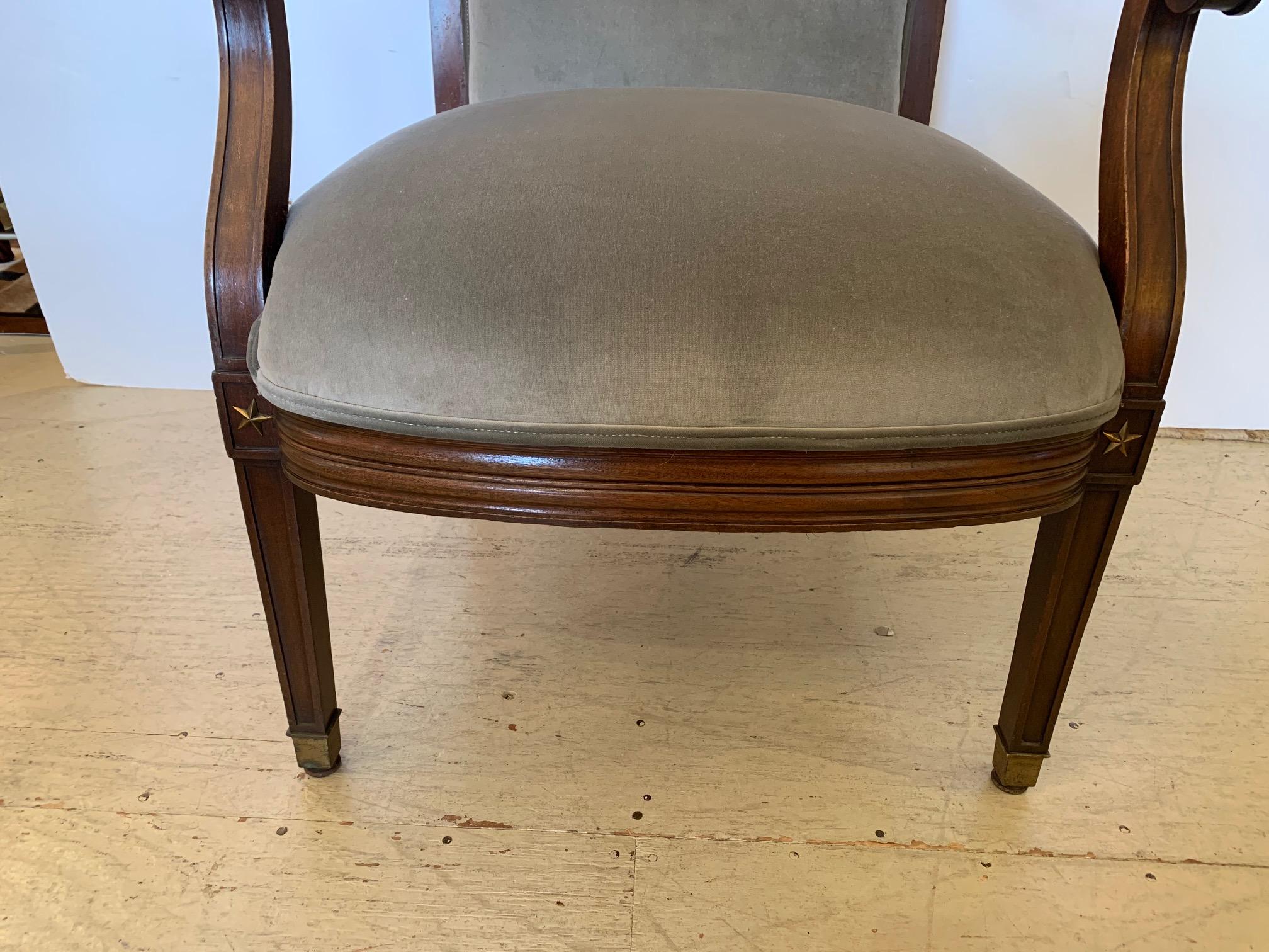 North American Elegant 19th Century Mahogany Neoclassical Regency Style Arm Chair with Stars