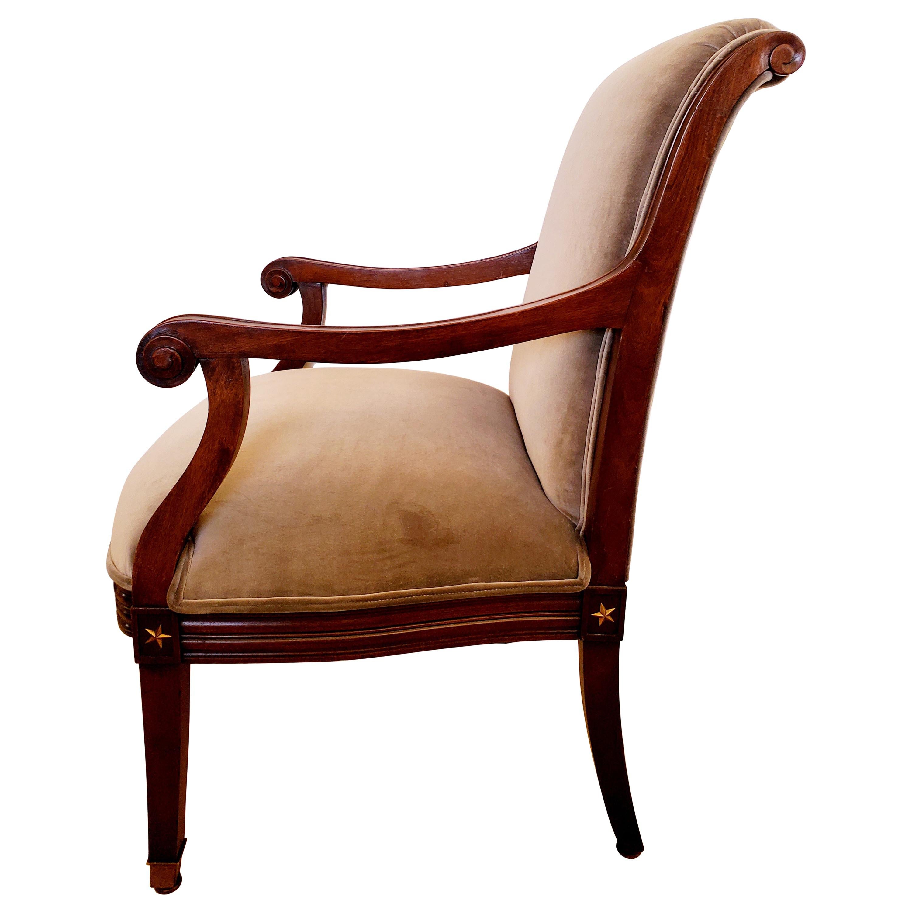 Elegant 19th Century Mahogany Neoclassical Regency Style Arm Chair with Stars